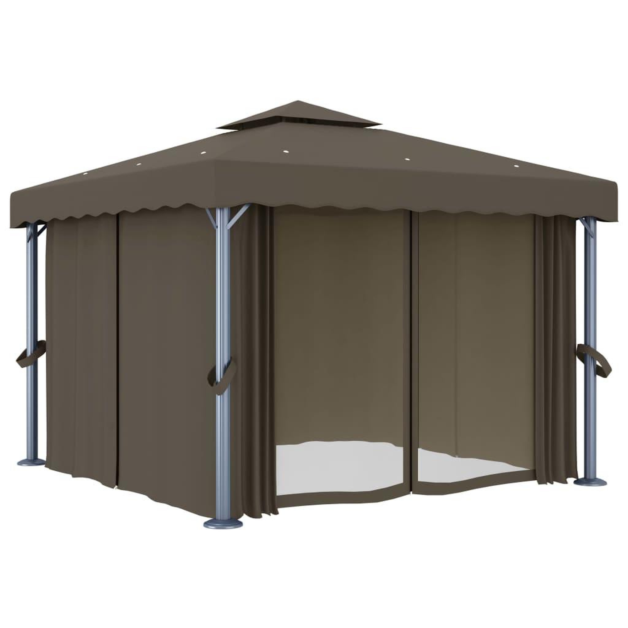 Voir la diapositive 4 : VIDAXL Tonnelle avec rideau et guirlande lumineuse a LED 3x3 m Taupe