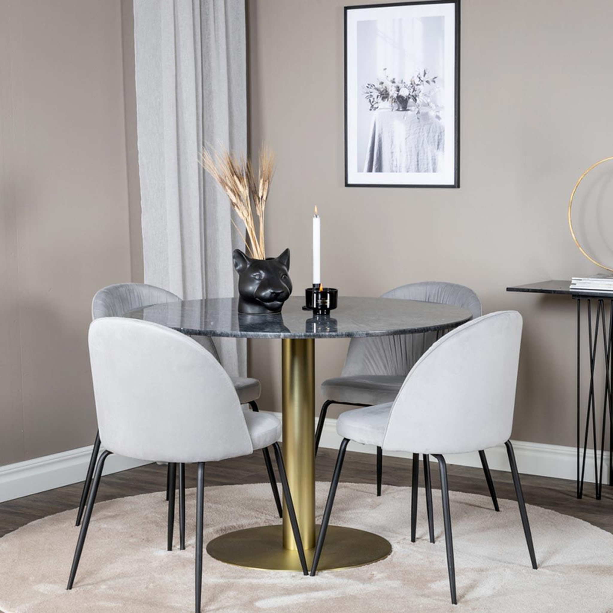 Voir la diapositive 4 : Paris Prix Ensemble table à manger & 4 chaises  estelle & wrinkles  106cm gris foncé & gris