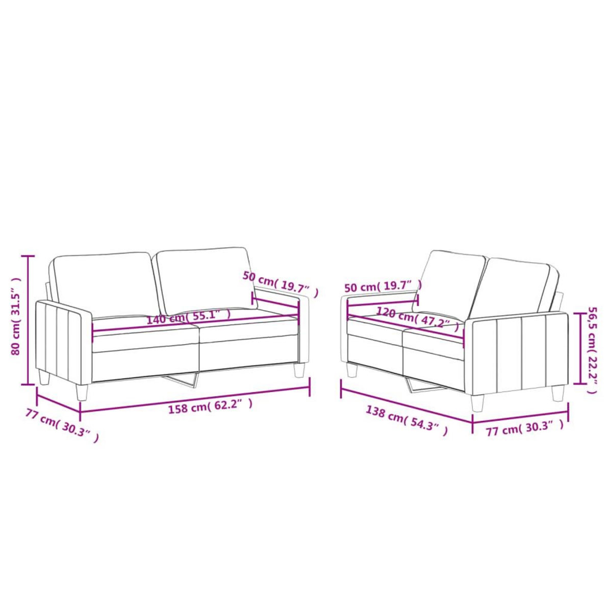 VIDAXL Ensemble de canapes 2 pcs avec coussins Creme Similicuir