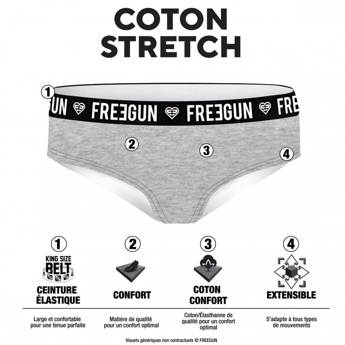 FREEGUN Lot de 4 Boxers coton fille Uni