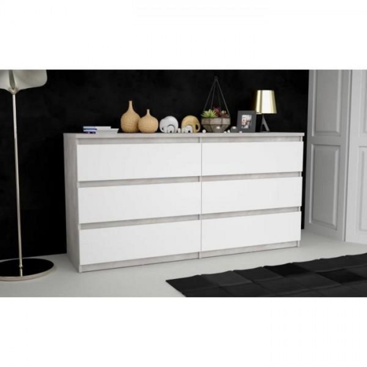 MARKET24 Commode CHELSEA 6 Tiroirs - Couleur blanc/béton clair - L 154 x P 42,2 x H 79,9 cm