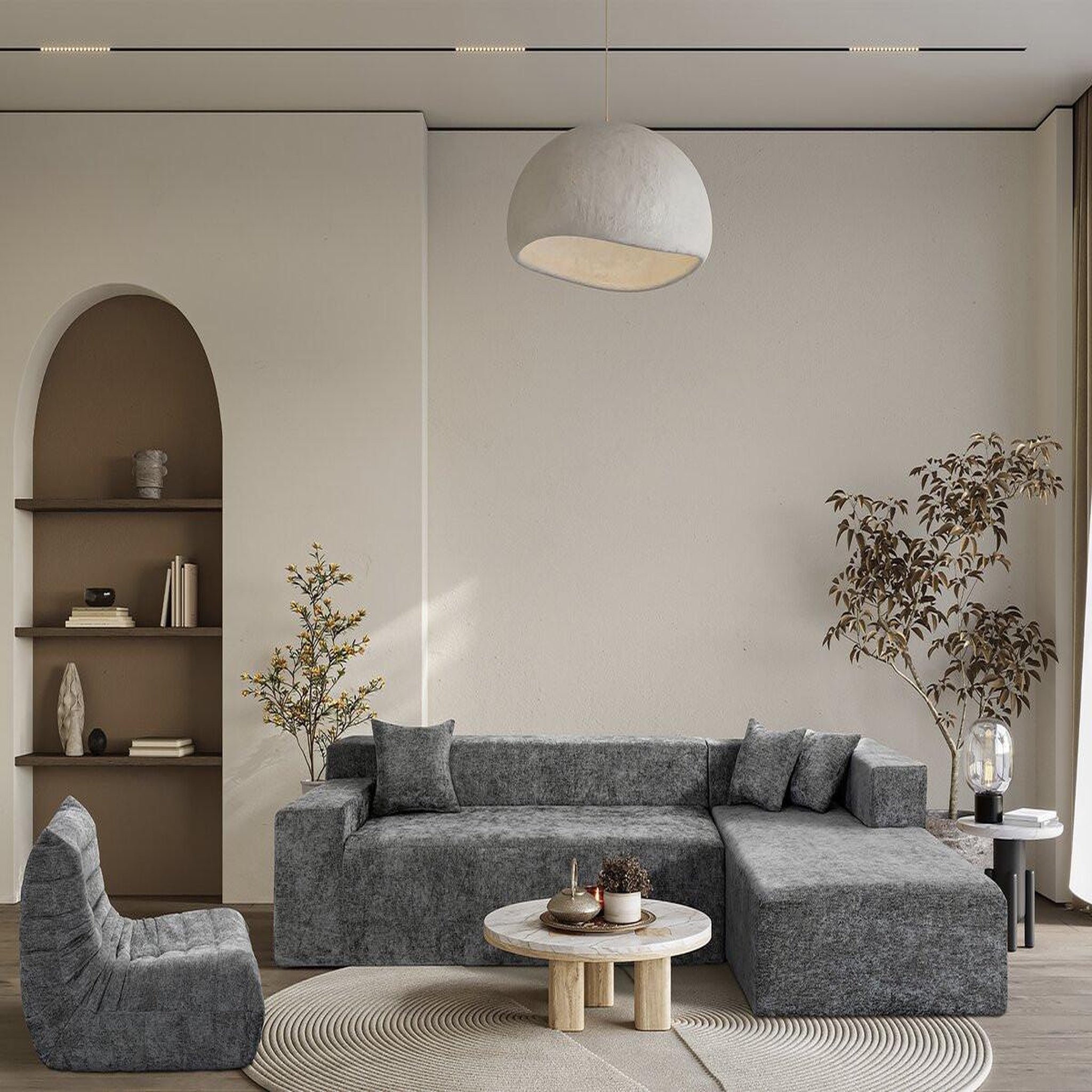 Voir la diapositive 2 : Habitat et Jardin Canapé d'angle en tissu texturé  tessaro  - 4 places - gris