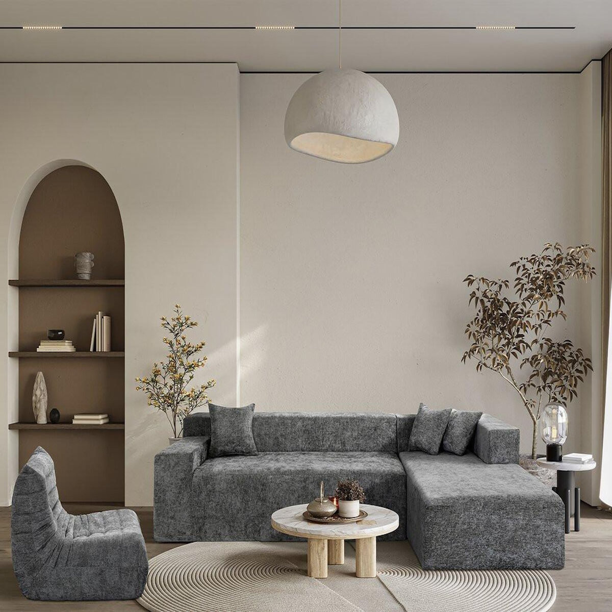 Habitat et Jardin Canapé d'angle en tissu texturé  Tessaro  - 4 places - Gris