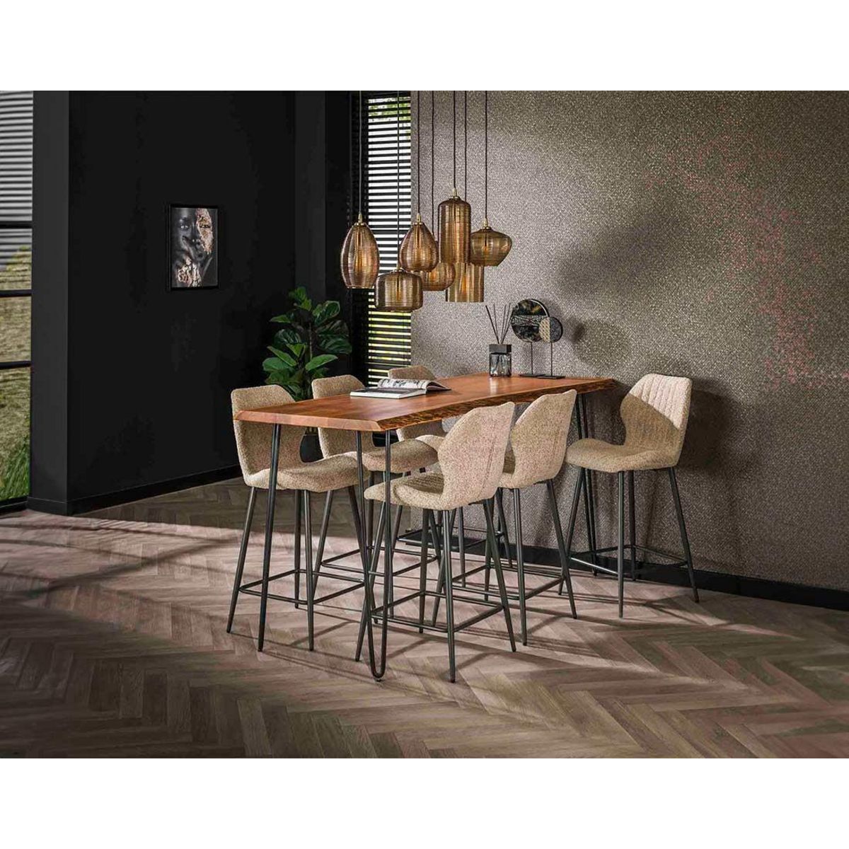 LISA DESIGN Dahi - lot de 2 tabourets de bar - support lombaire - en tissu bouclette sable