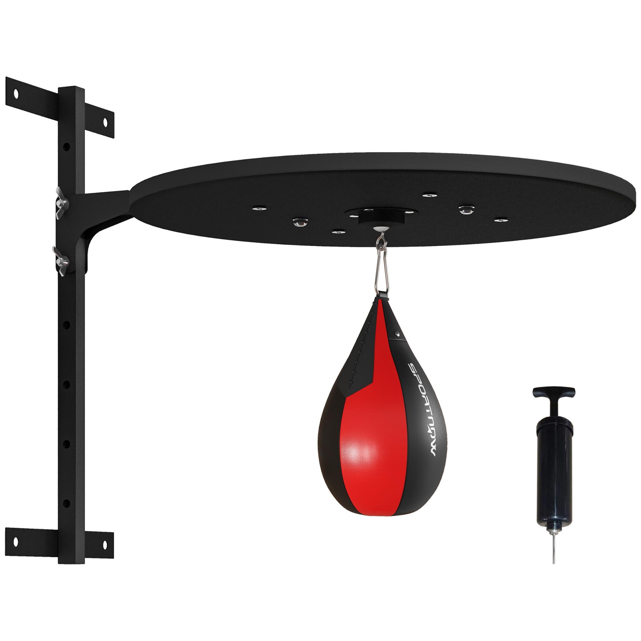 HOMCOM Punching ball poire de vitesse boxe avec support plateau tournant + pompe MDF acier revêtement synthétique rouge noir