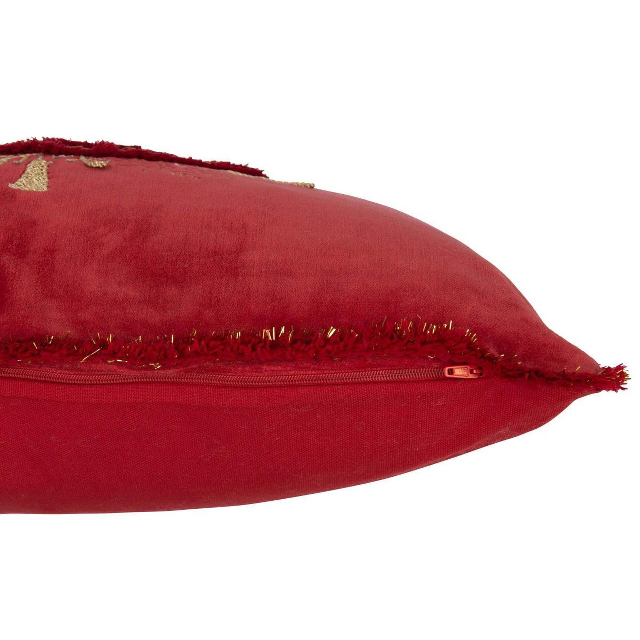 Voir la diapositive 3 : J-LINE Coussin déco sapin  ellis  45x45cm rouge