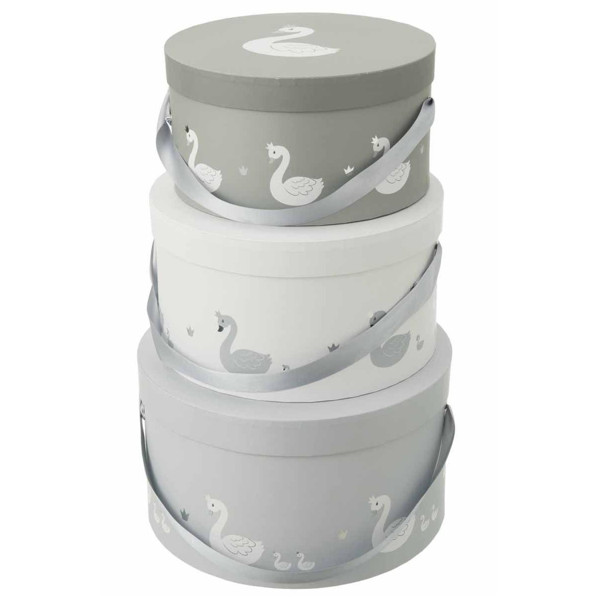 Voir la diapositive 3 : J-LINE Lot de 3 boîtes déco  cygne  32cm blanc & gris