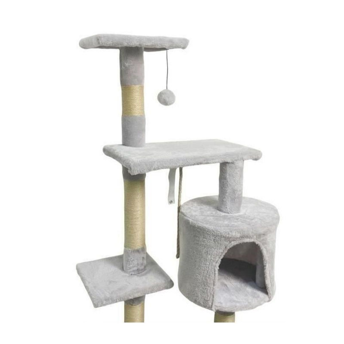 PALOMAR Arbre a chat - 40 x 40 x 110 cm - PALOMA - Gris - 3 plateformes, 1 corde, 1 niche , poteaux a griffer