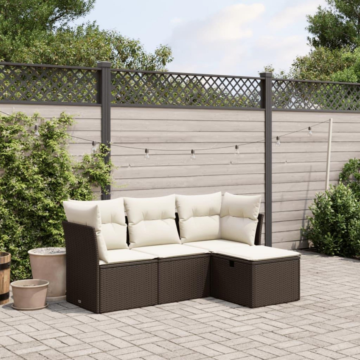 VIDAXL Salon de jardin 4 pcs avec coussins marron resine tressee