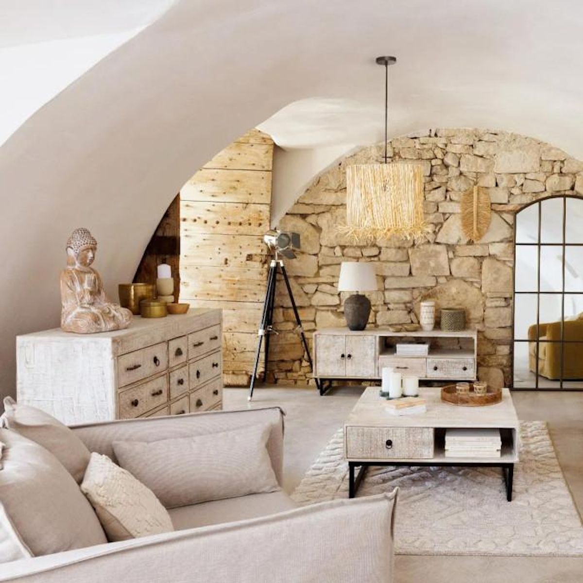 ATMOSPHERA Commode 12 tiroirs Ajay en bois blanchi - Beige