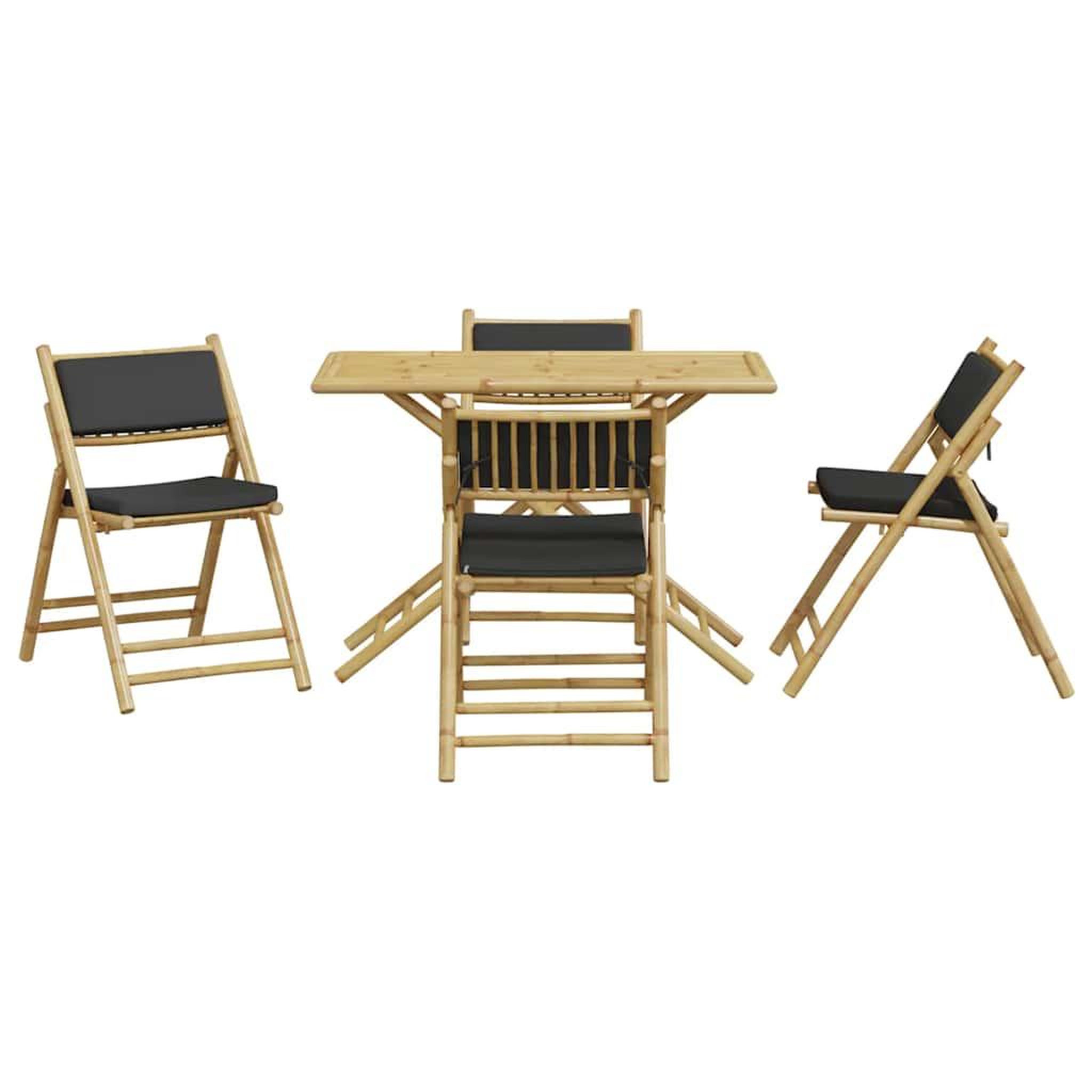 Voir la diapositive 3 : VIDAXL Ensemble de bistro pliante 5 pcs et coussins gris fonce bambou