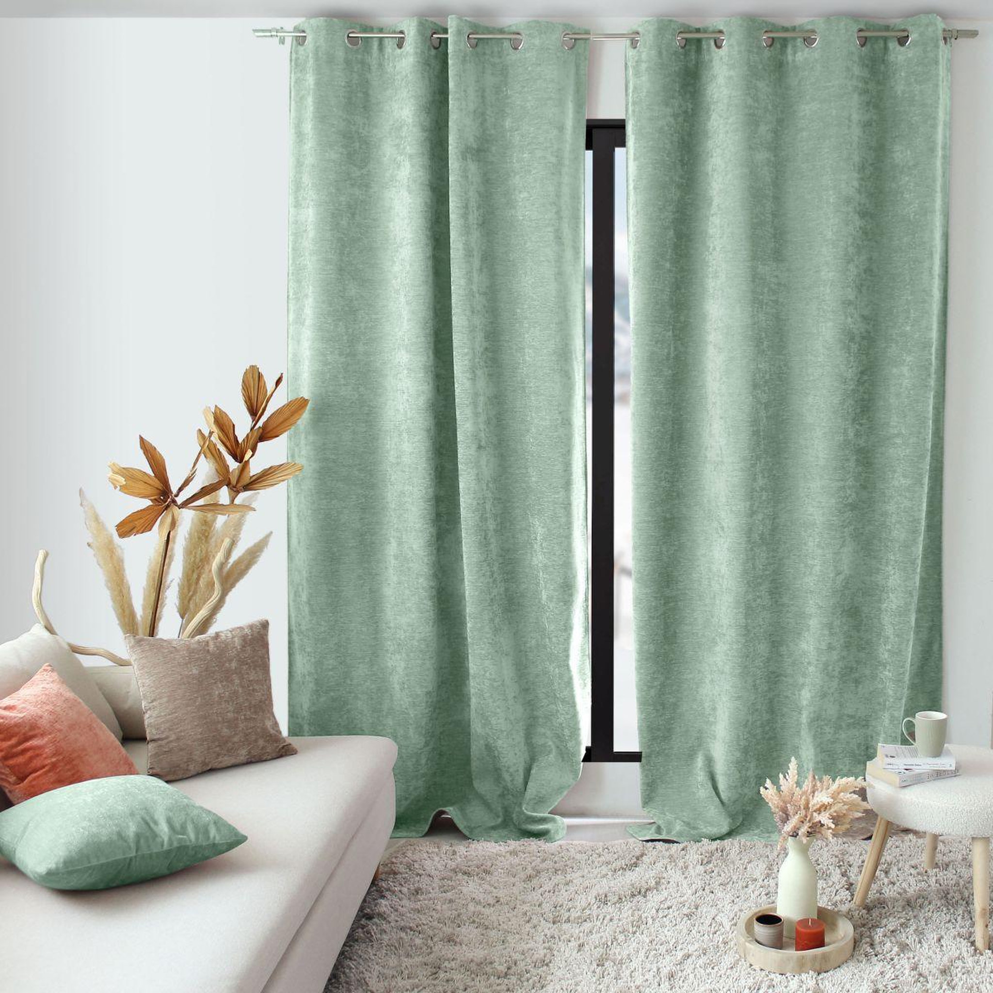 ENJOY HOME Rideau thermique occultant  velvet  140x260cm vert céladon