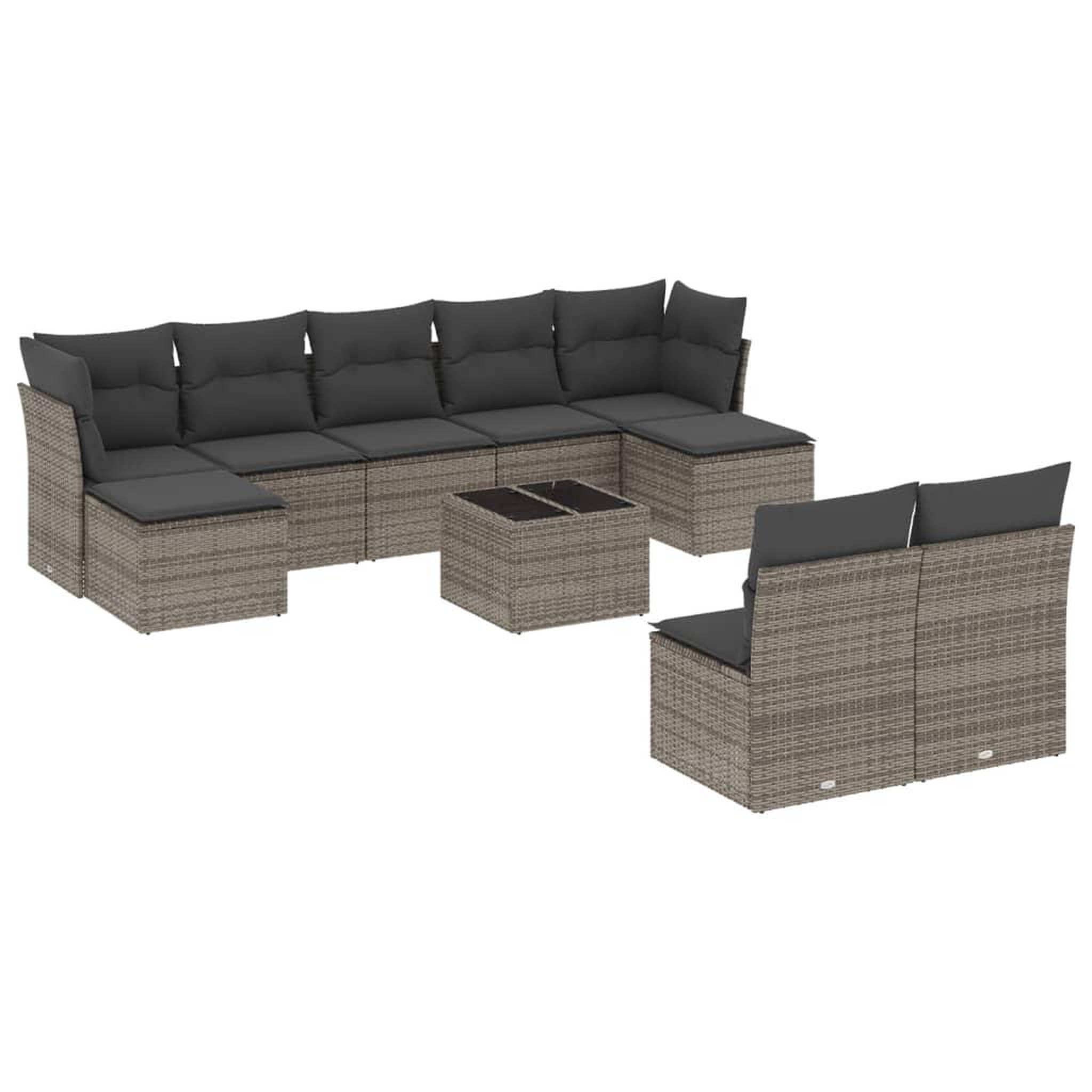 Voir la diapositive 2 : VIDAXL Salon de jardin avec coussins 10 pcs gris resine tressee