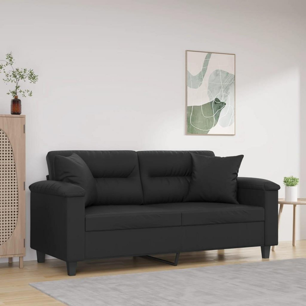 VIDAXL Canape 2 places avec oreillers decoratifs noir 140cm similicuir