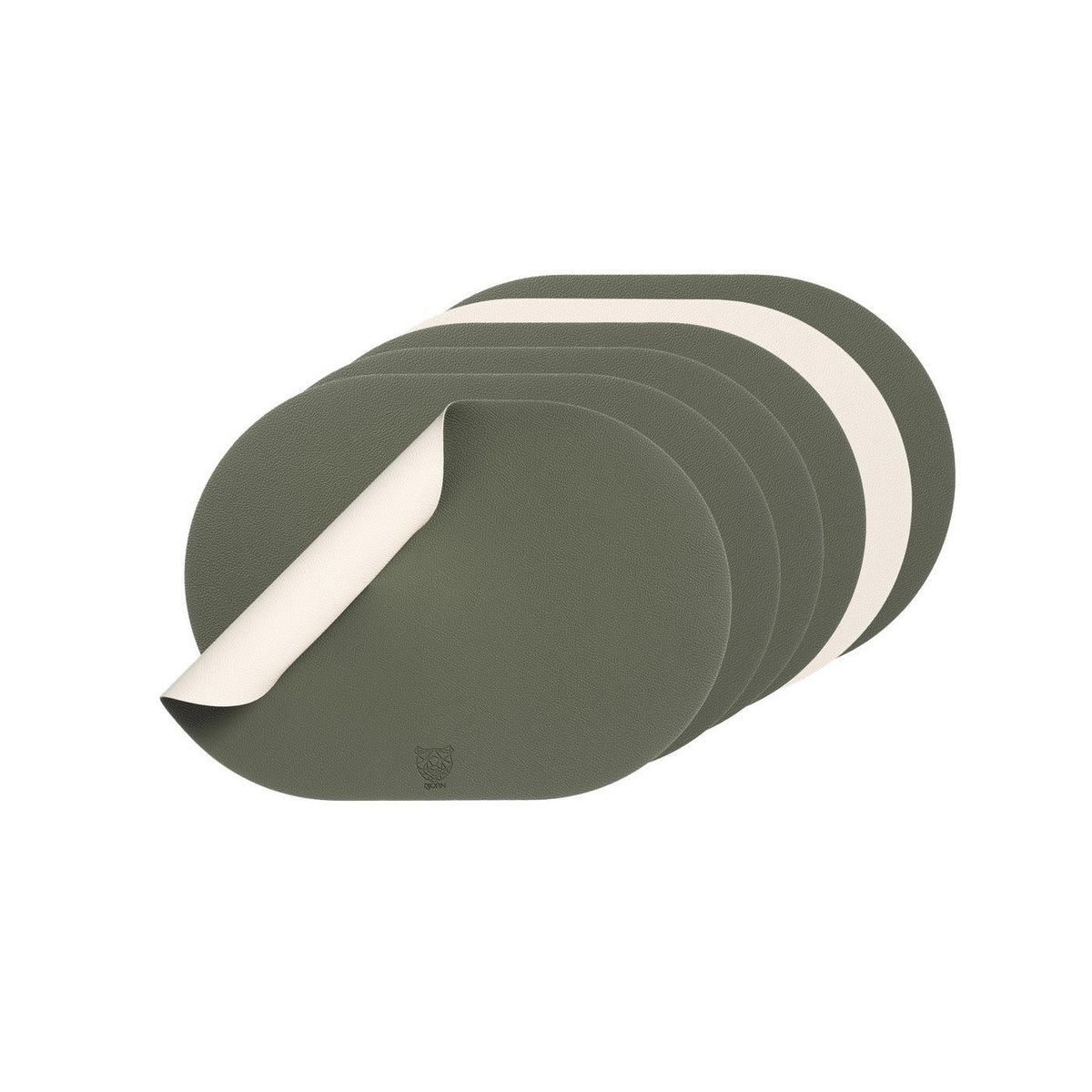 BJORN Set de table ovale réversible - 6 pièces - Cuir recyclé blanc crème et vert de gris