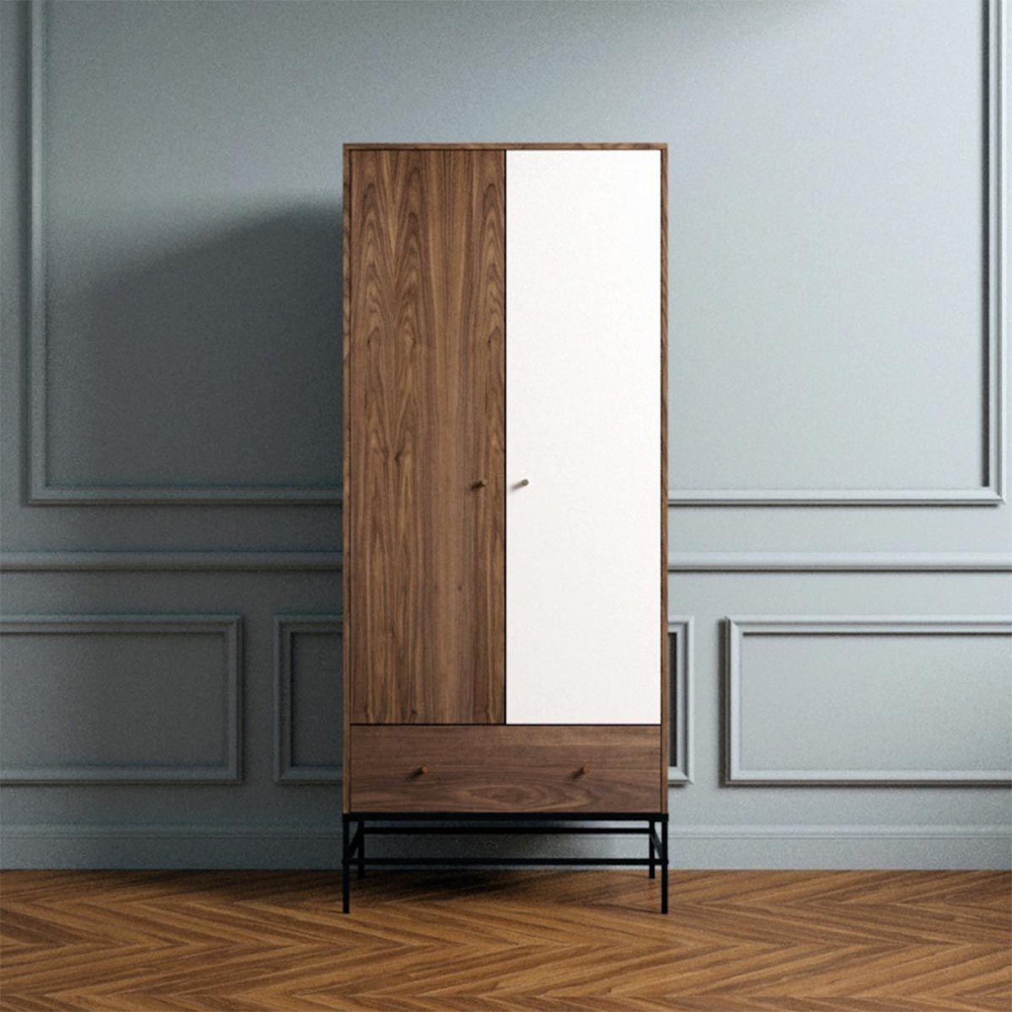 Voir la diapositive 6 : Paris Prix Armoire 2 portes & 1 tiroir  flo  190cm noyer & blanc