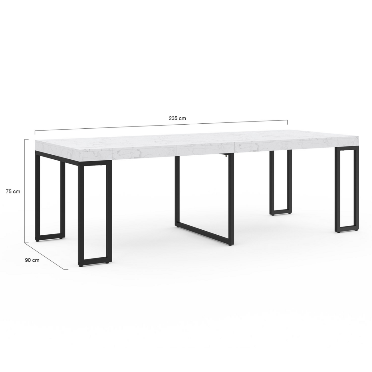 ID MARKET Table console extensible 10 personnes 235 cm plateau effet marbre blanc ALASKA
