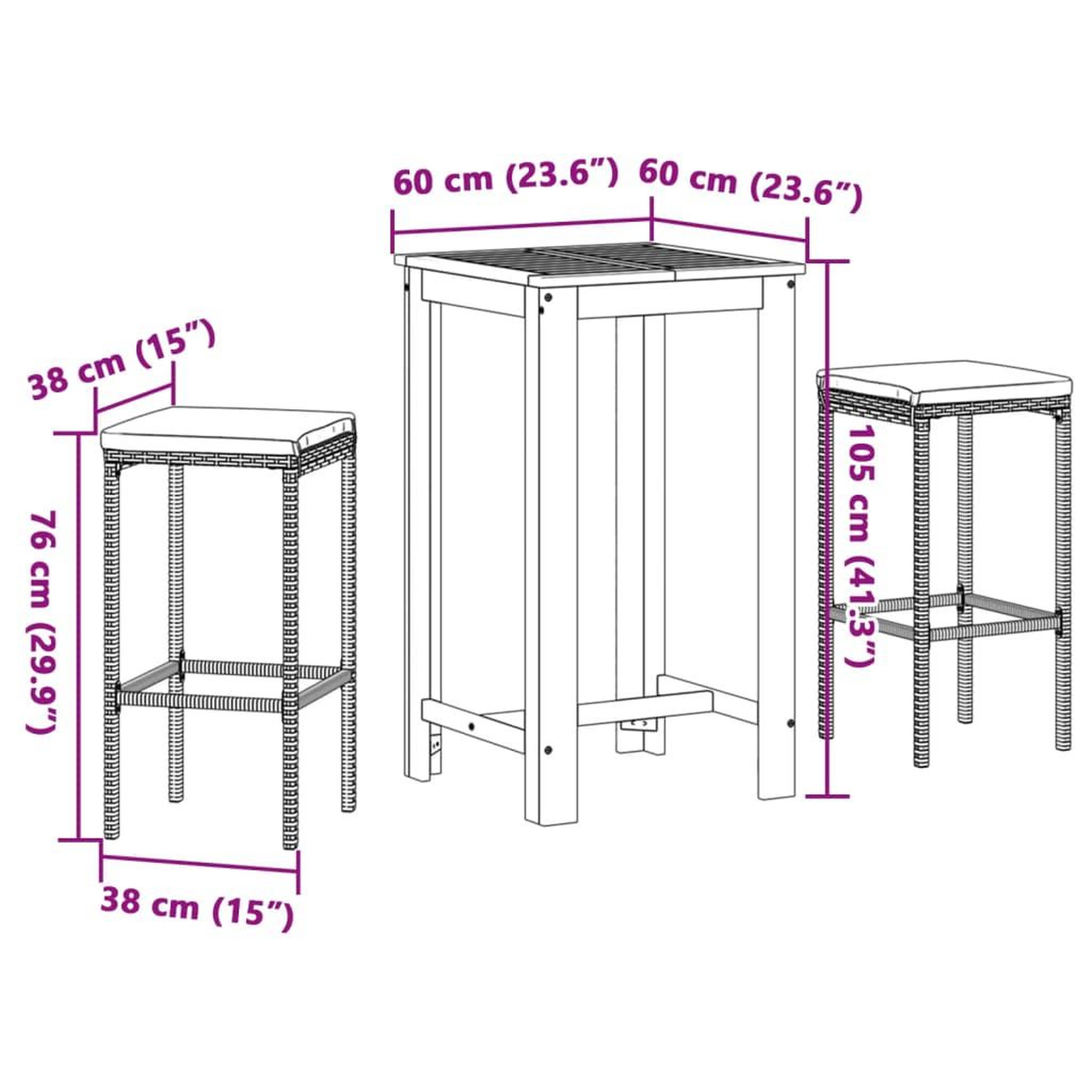 Voir la diapositive 6 : VIDAXL Ensemble de bar de jardin 3 pcs noir bois massif acacia rotin