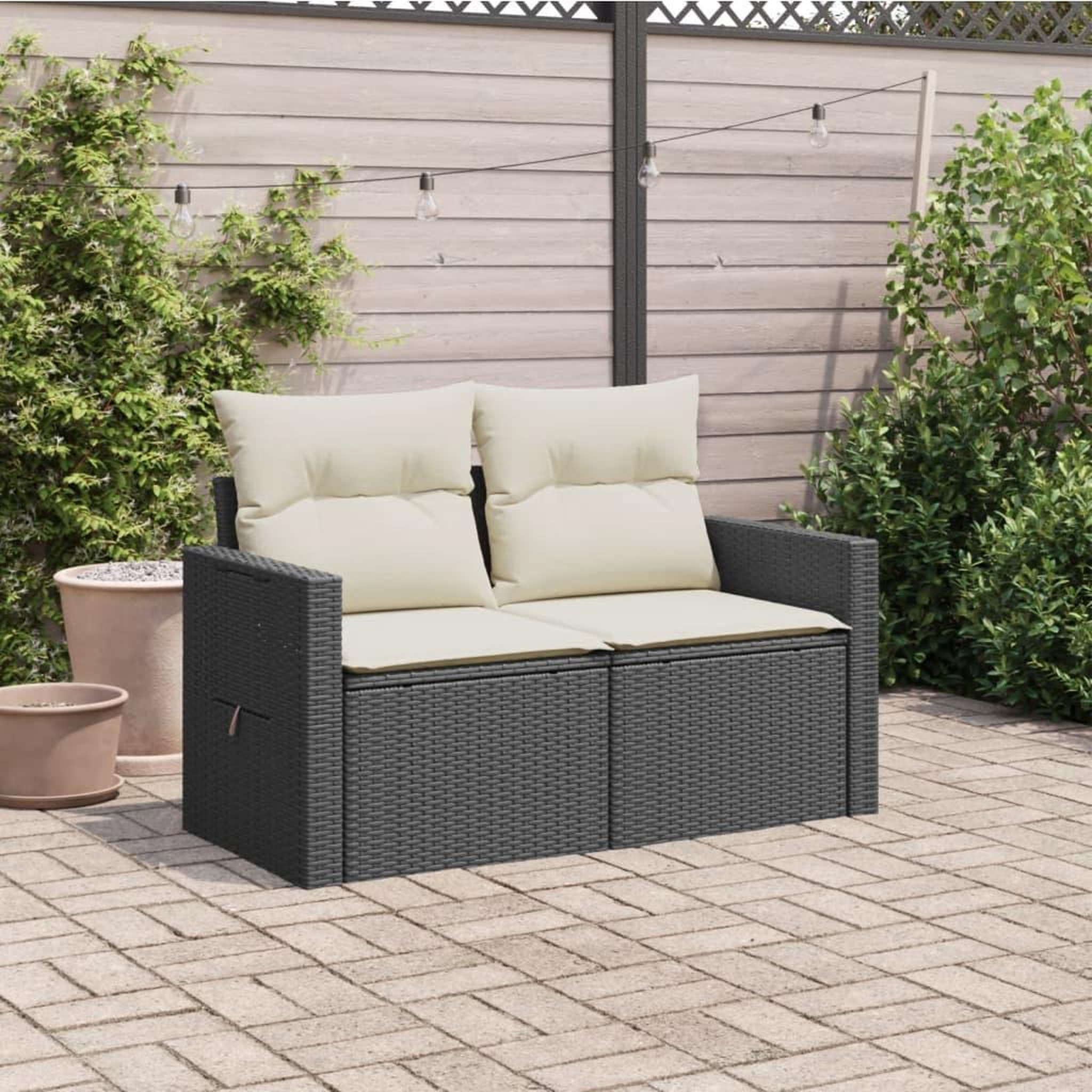 Voir la diapositive 3 : VIDAXL Canape de jardin avec coussins 2 places noir resine tressee