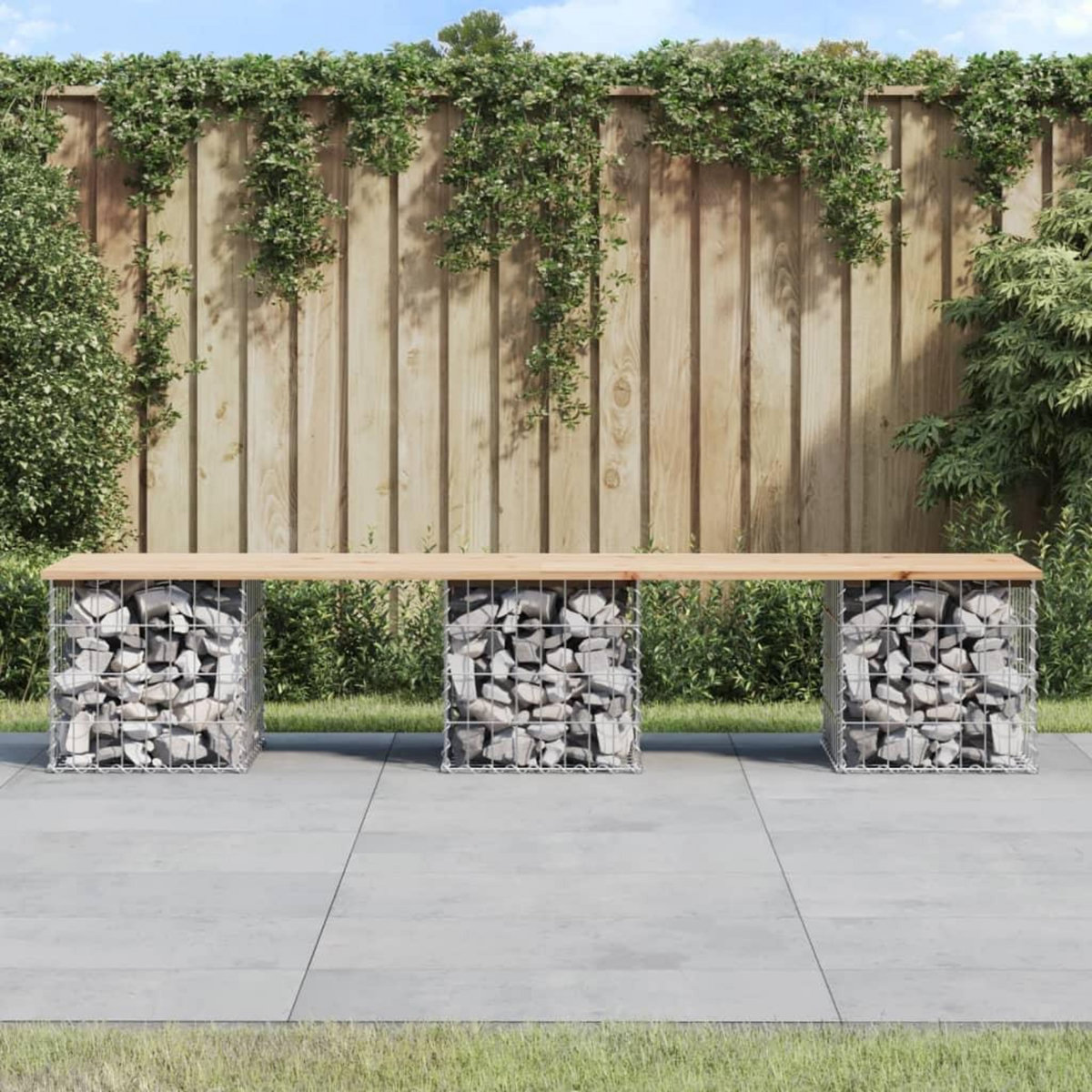 VIDAXL Banc de jardin design de gabion 203x44x42 cm bois massif de pin