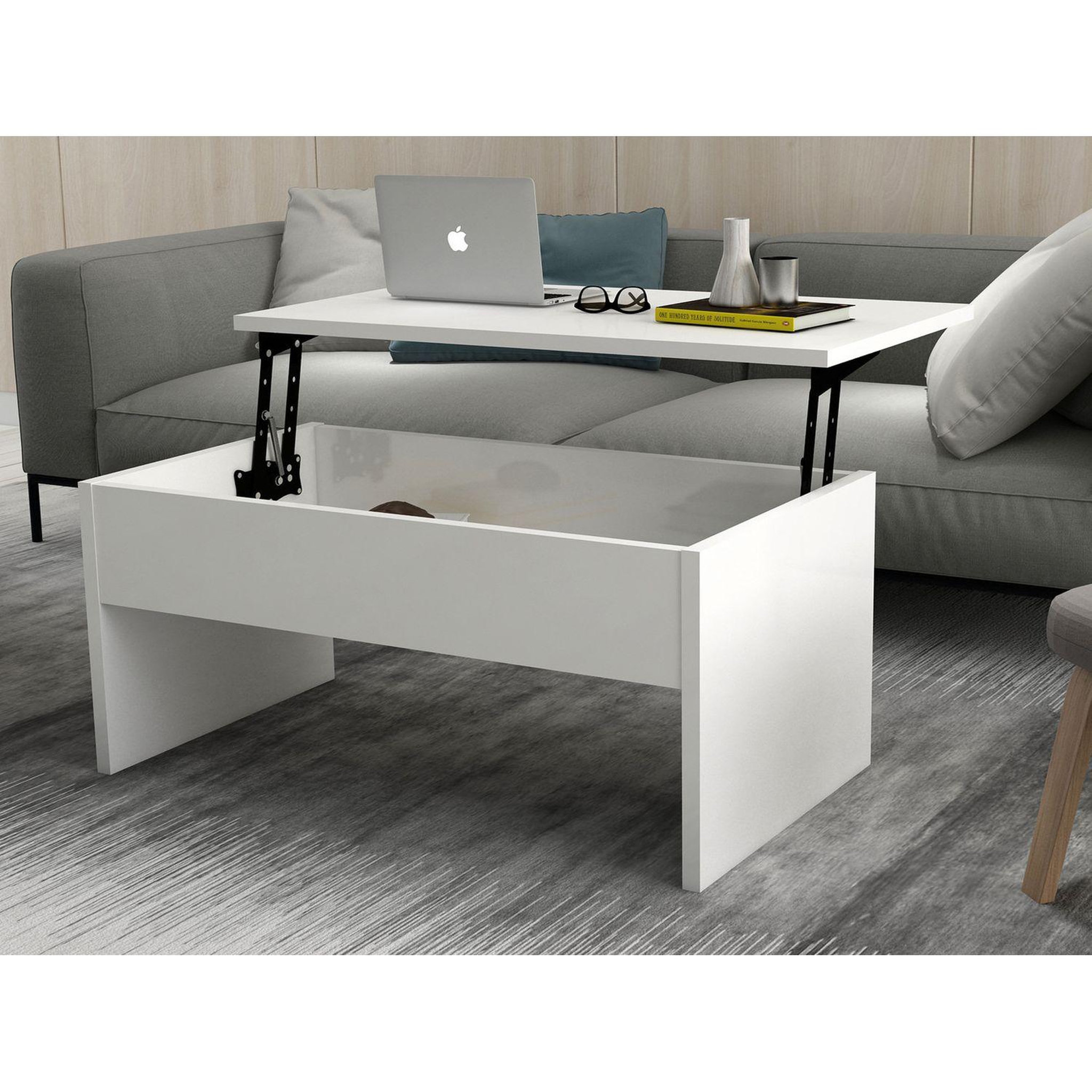 Voir la diapositive 2 : TOILINUX Table basse relevable en bois - blanc