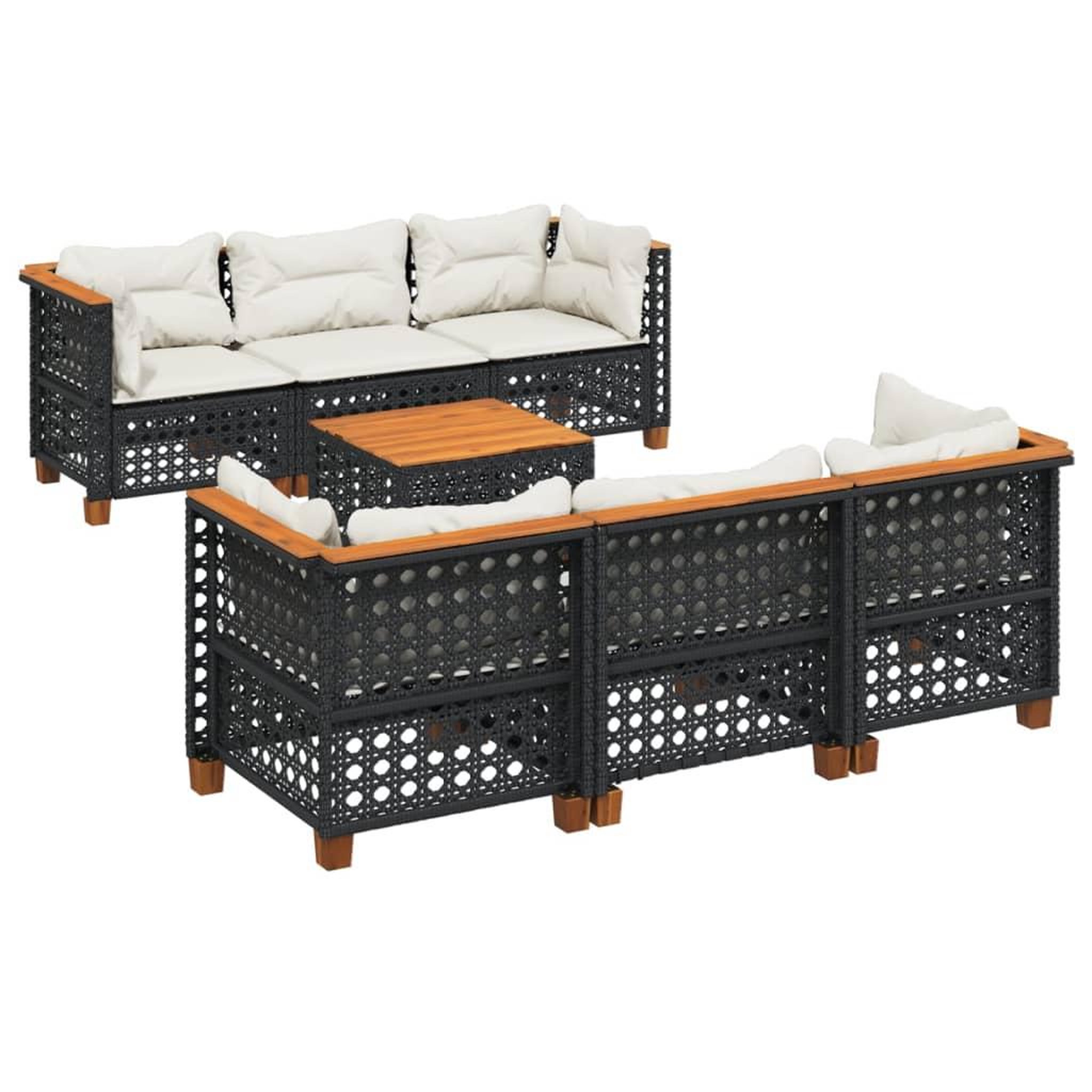 Voir la diapositive 2 : VIDAXL Salon de jardin 7 pcs avec coussins noir resine tressee