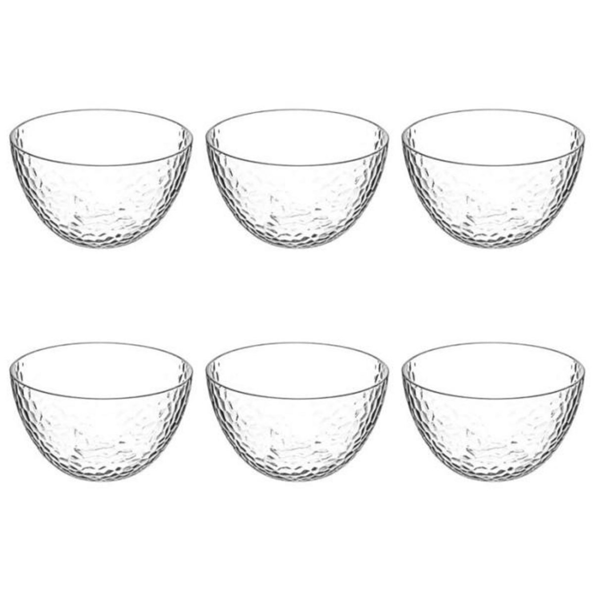 FIVE Lot de 6 Coupelles Plastique Réutilisable  Martelé  14cm Transparent