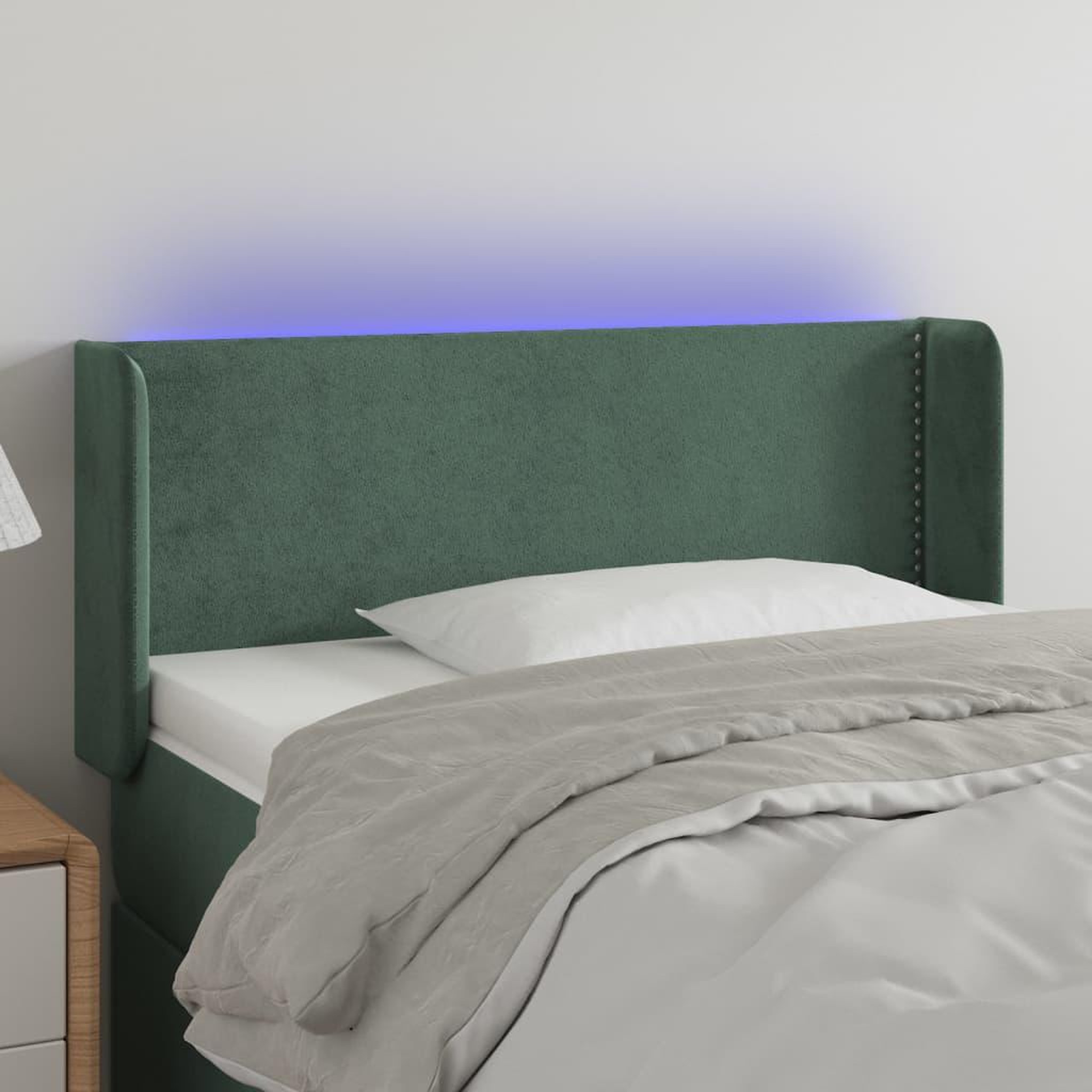 Voir la diapositive 1 : VIDAXL Tete de lit a LED Vert fonce 93x16x78/88 cm Velours