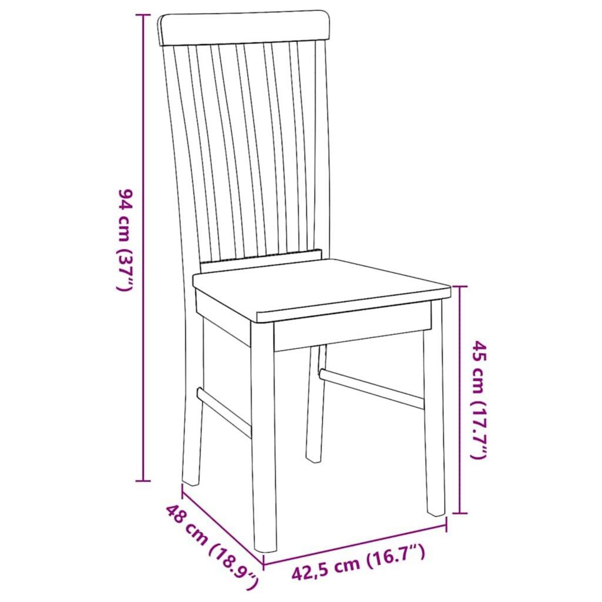 VIDAXL Chaises a manger 2 pcs blanc bois massif caoutchouc