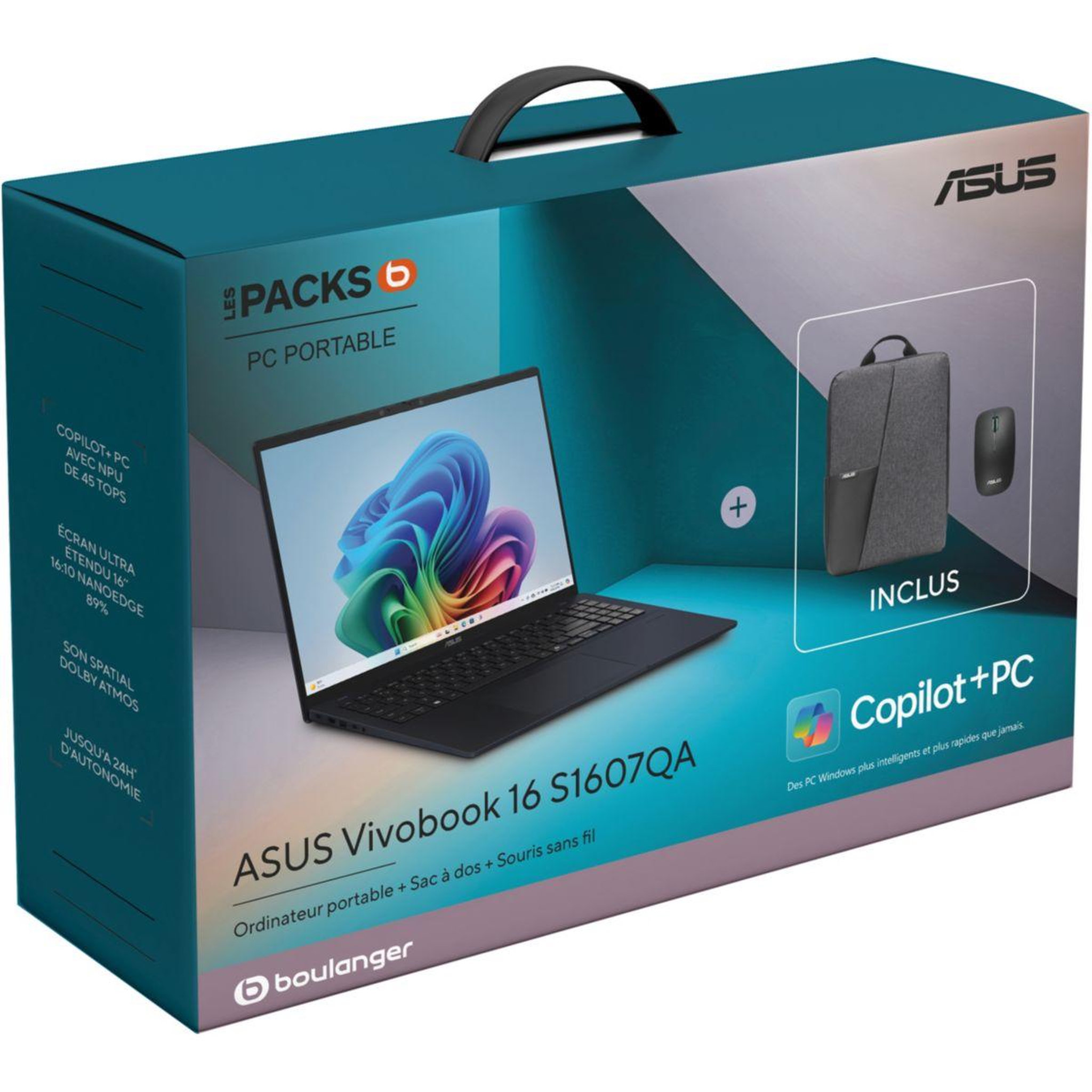 Voir la diapositive 2 : ASUS Ordinateur portable pack vivobook 16 s1607qa-mb122w 16  snapdragon x 1to ssd 512 souris et sacoche incluses