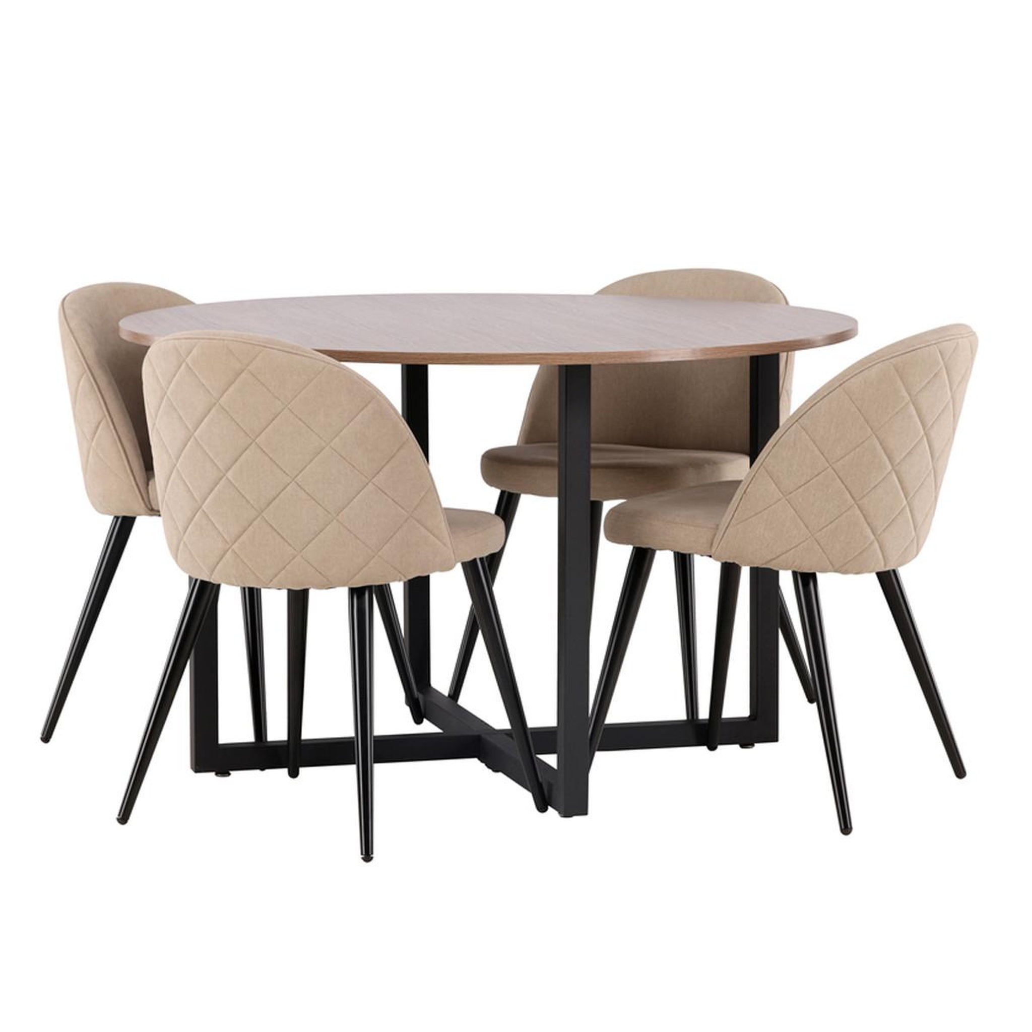 Paris Prix Ensemble table à manger & 4 chaises  durango & velvet  120cm noyer & beige