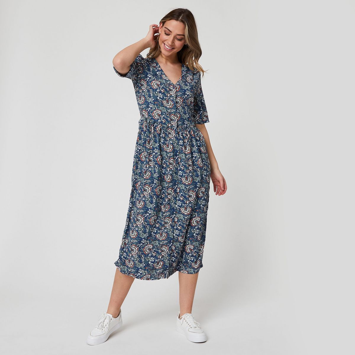 IN EXTENSO Robe longue bleu imprimé fleuri femme