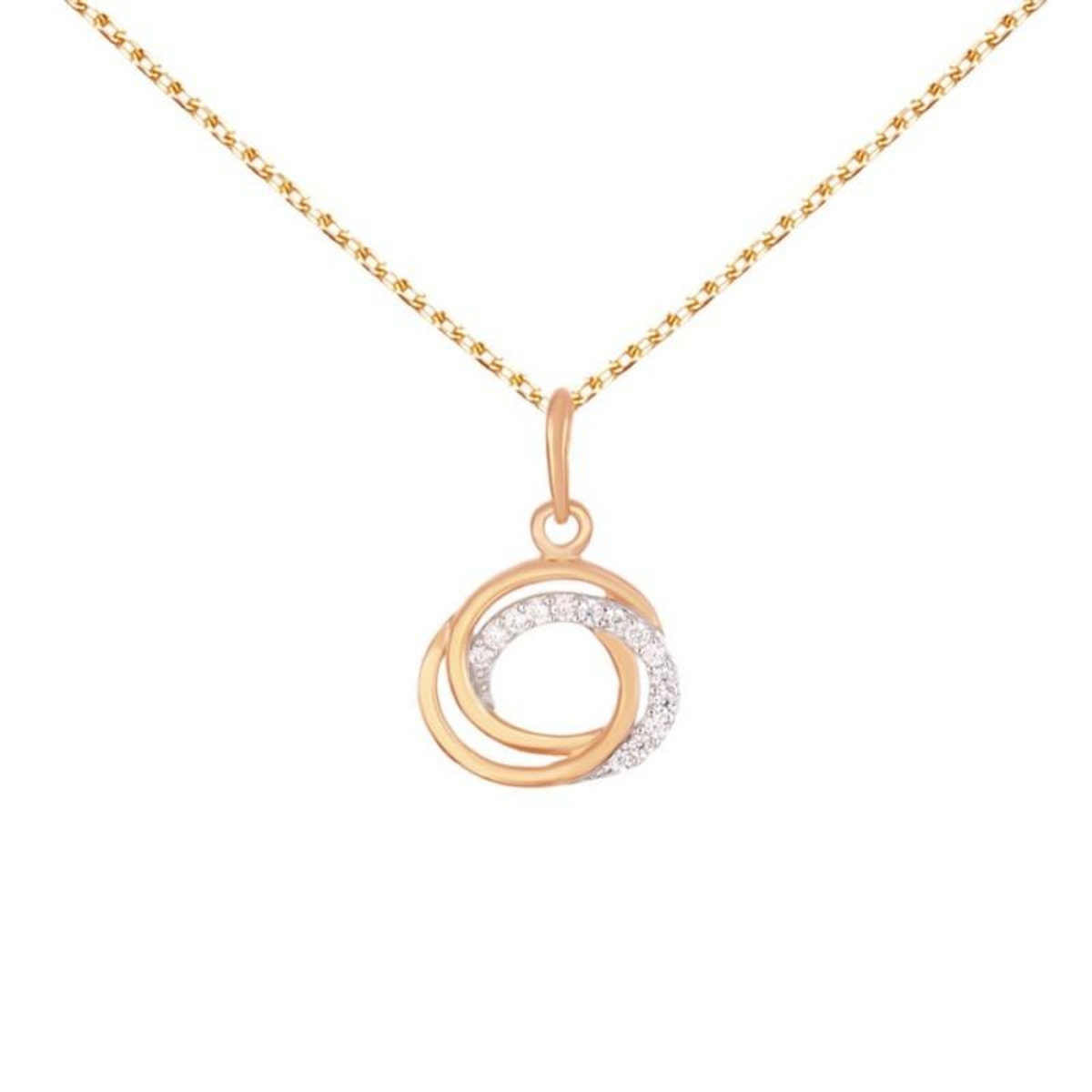 L'ATELIER D'AZUR Collier - Pendentif Or Rose Anneaux Enlacés Sertis de Zirconiums - Chaine Dorée Rose Offerte