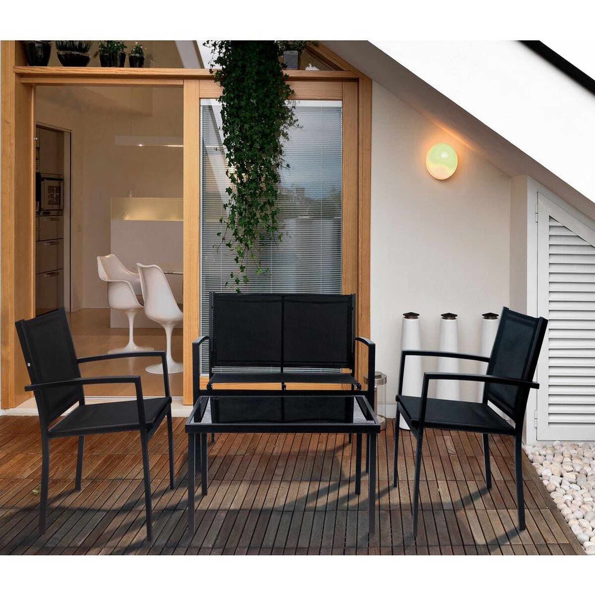 Voir la diapositive 2 : Habitat et Jardin Salon de jardin bas  lino  - 4 places  - noir