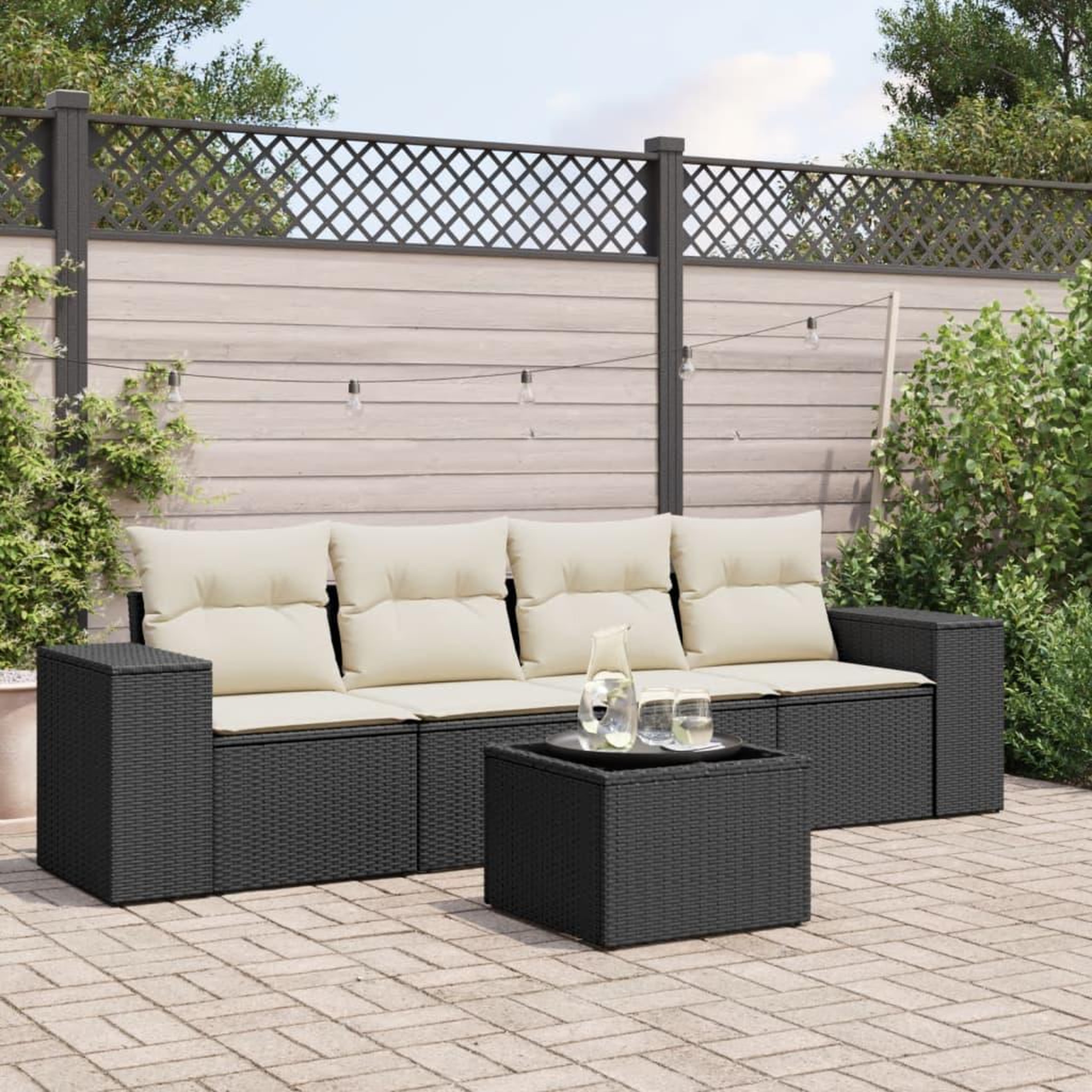 VIDAXL Salon de jardin 5 pcs avec coussins noir resine tressee