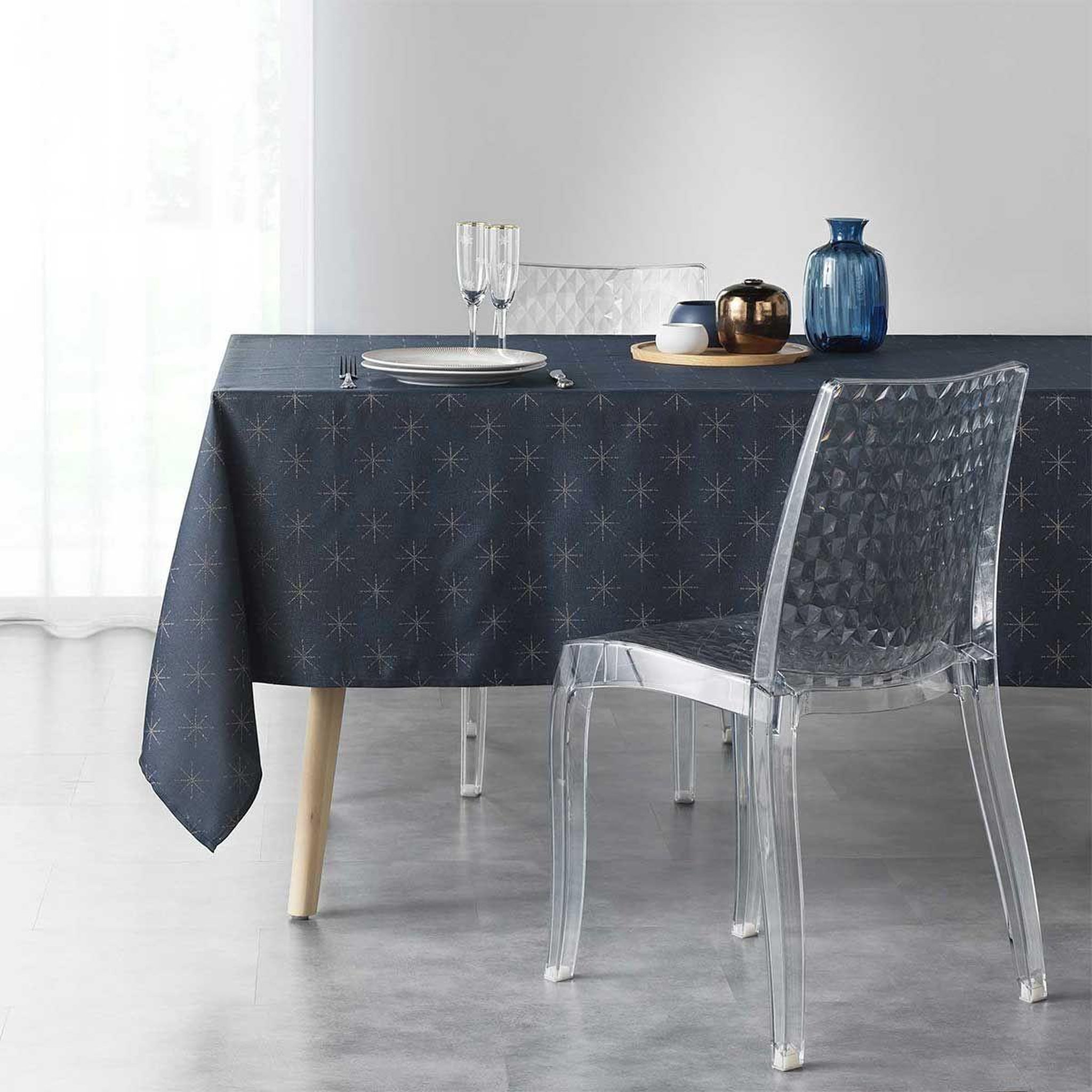 Voir la diapositive 3 : Douceur d'Intérieur Nappe imprimée jacquard  étoiles  140x240cm bleu