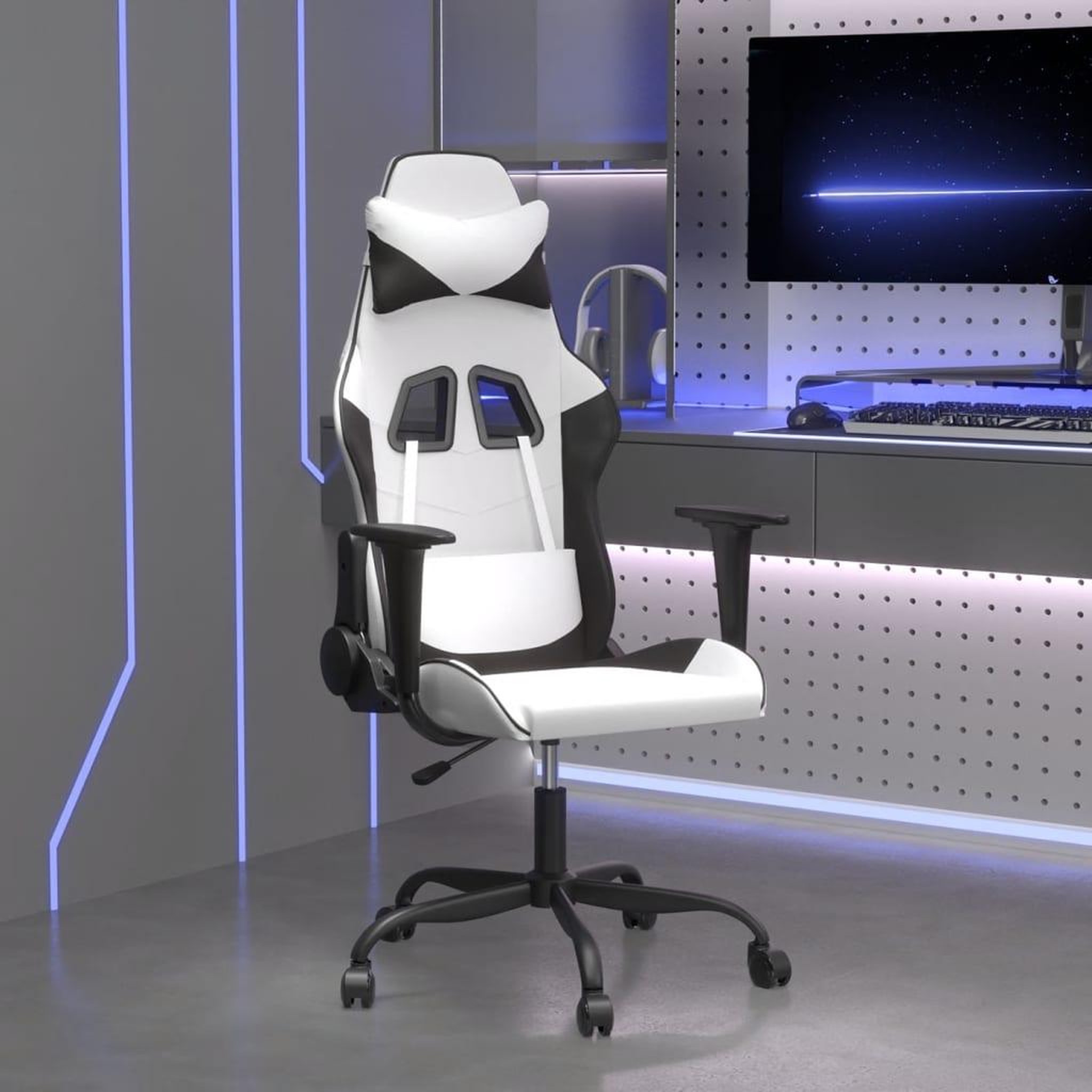 VIDAXL Chaise de jeu de massage Blanc et noir Similicuir