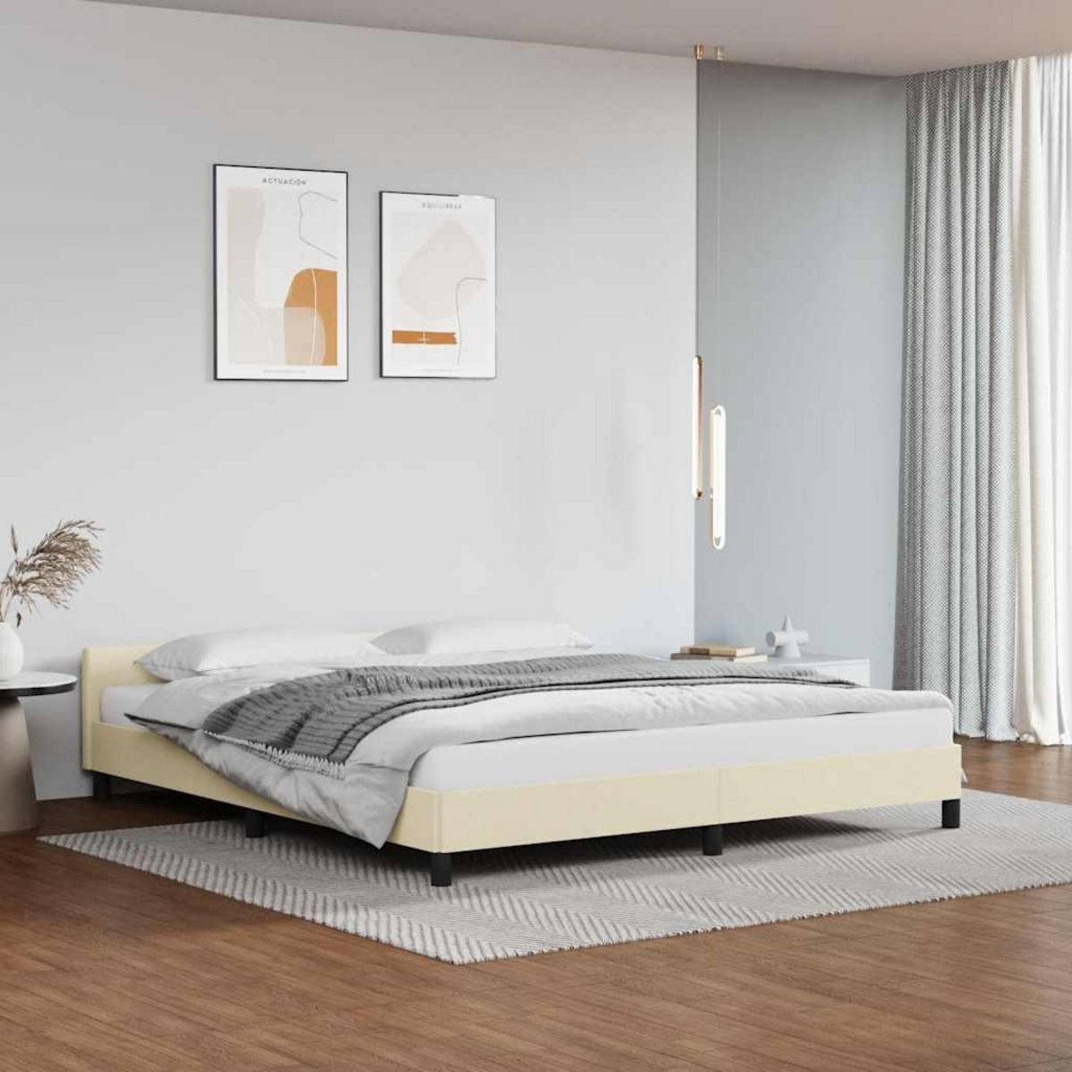 VIDAXL Cadre de lit avec tete de lit sans matelas creme 160x200 cm