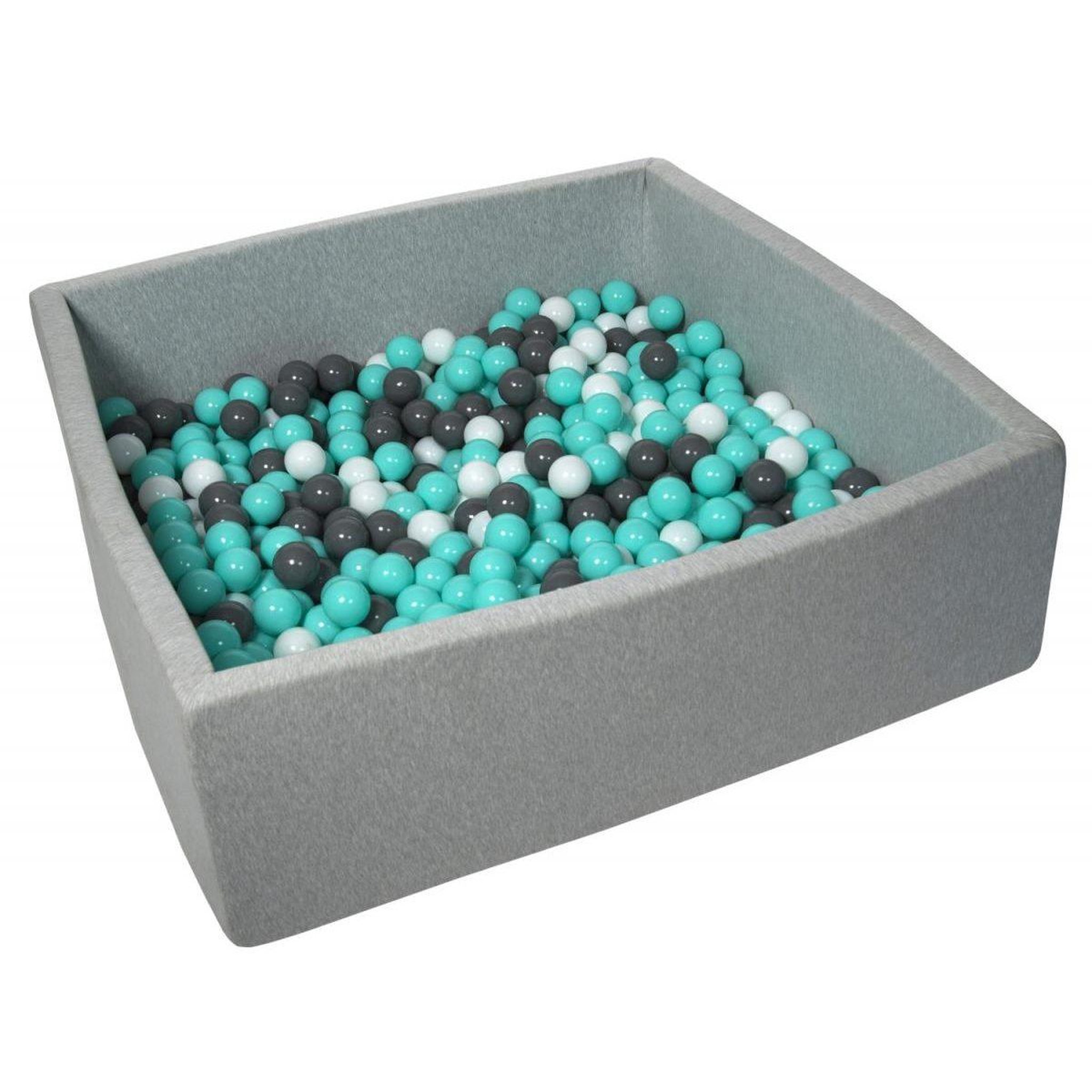 VELINDA Piscine à balles pour enfant, 120x120 cm, aire de jeu + 600 balles blanc, gris, turquoise
