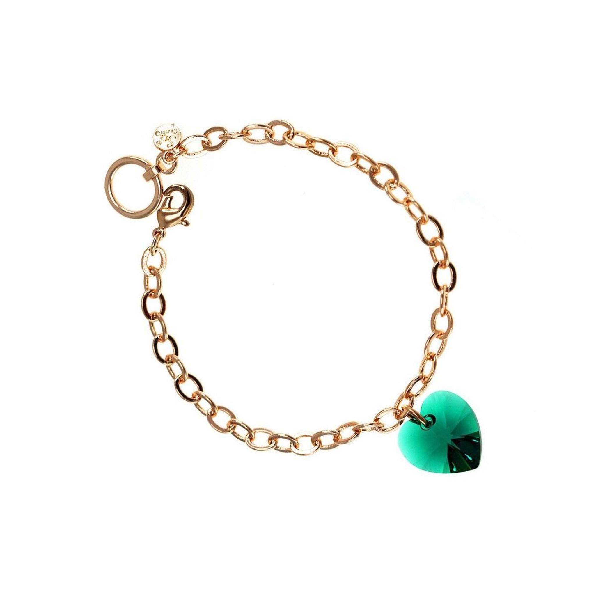 SC CRYSTAL Bracelet doré rosé et coeur vert SC Crystal orné de Cristaux scintillants