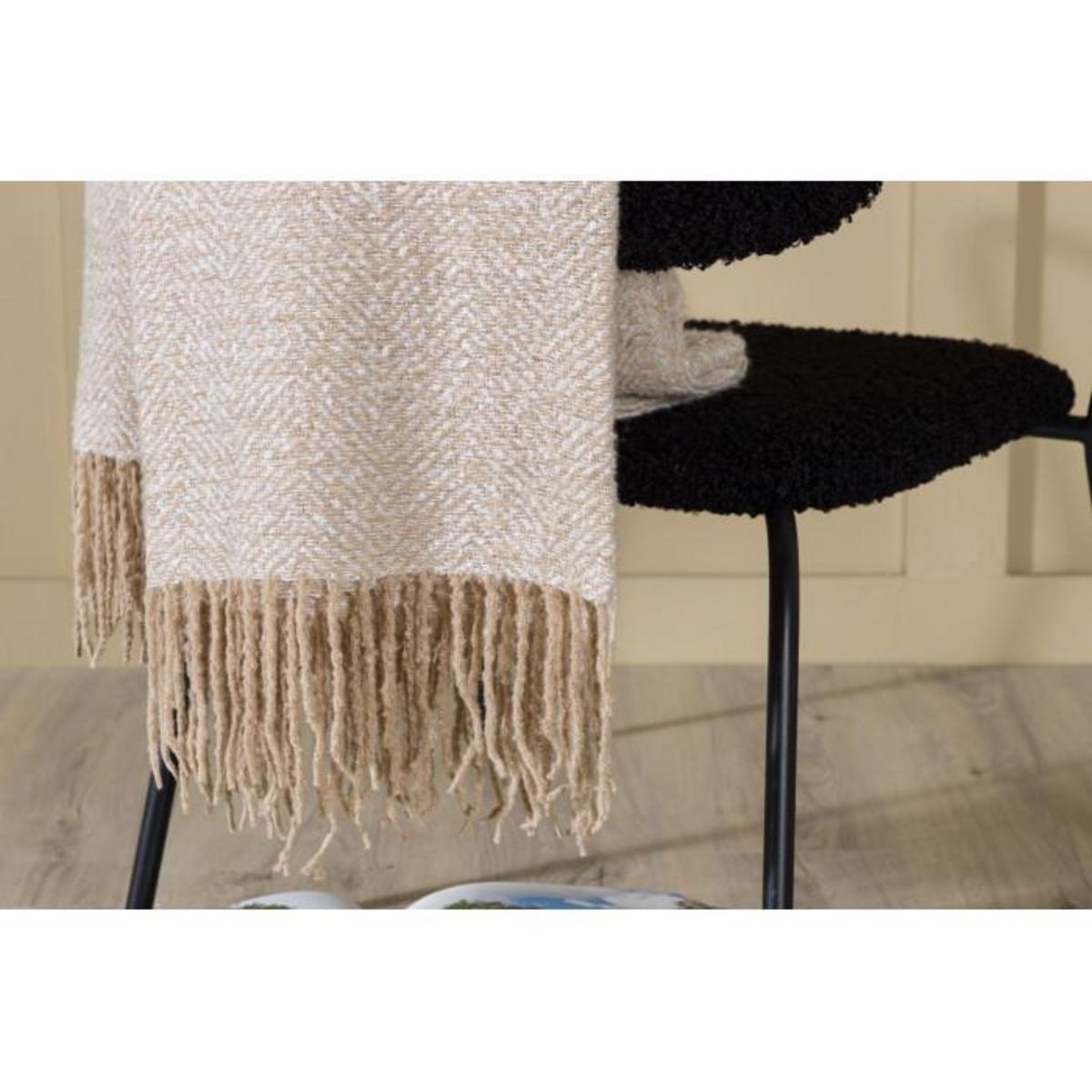 Paris Prix Plaid Imprimé à Franges  Toby  130x170cm Beige