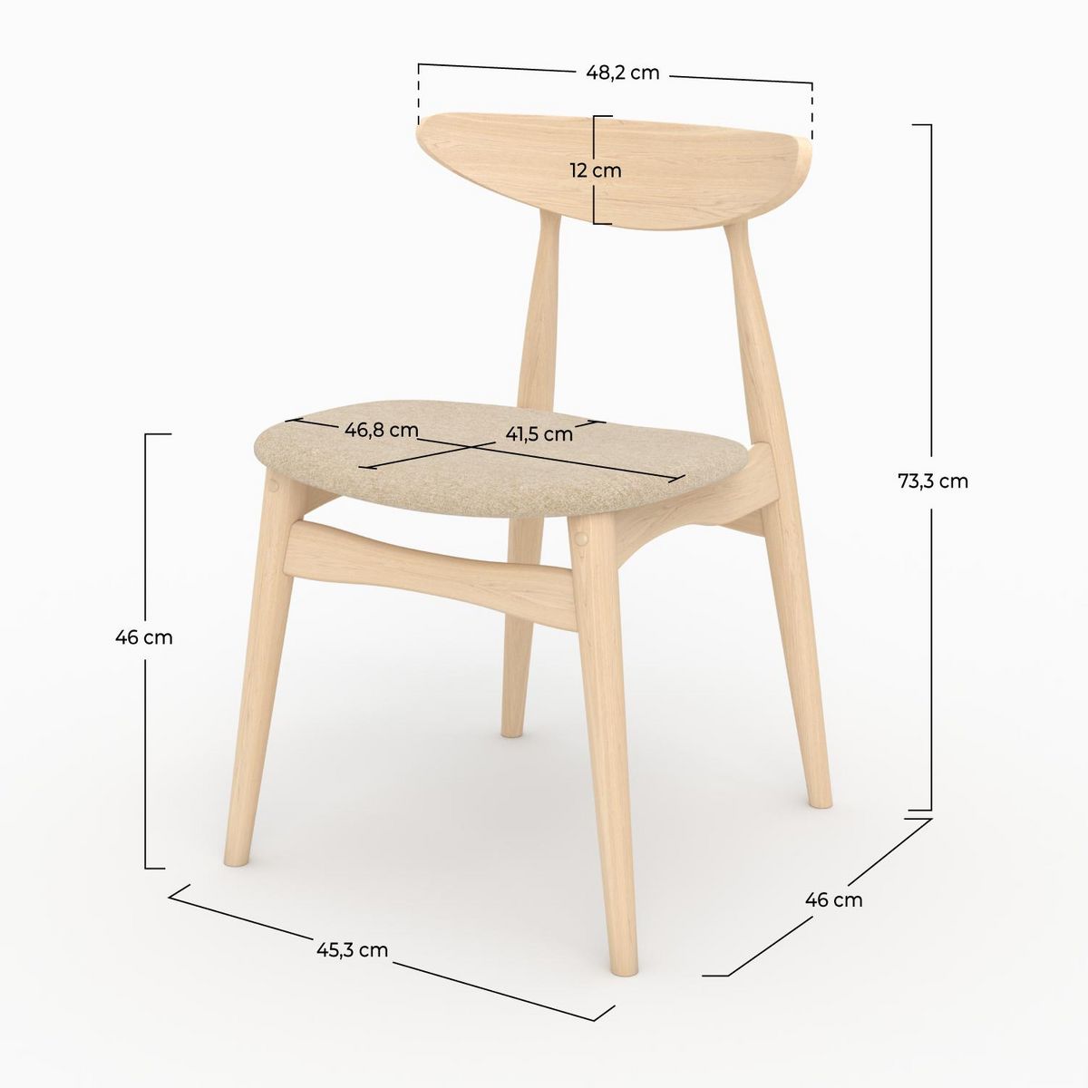 Rendez vous déco Lot de 2 chaises en tissu gris et bois d'hévéa - Josette