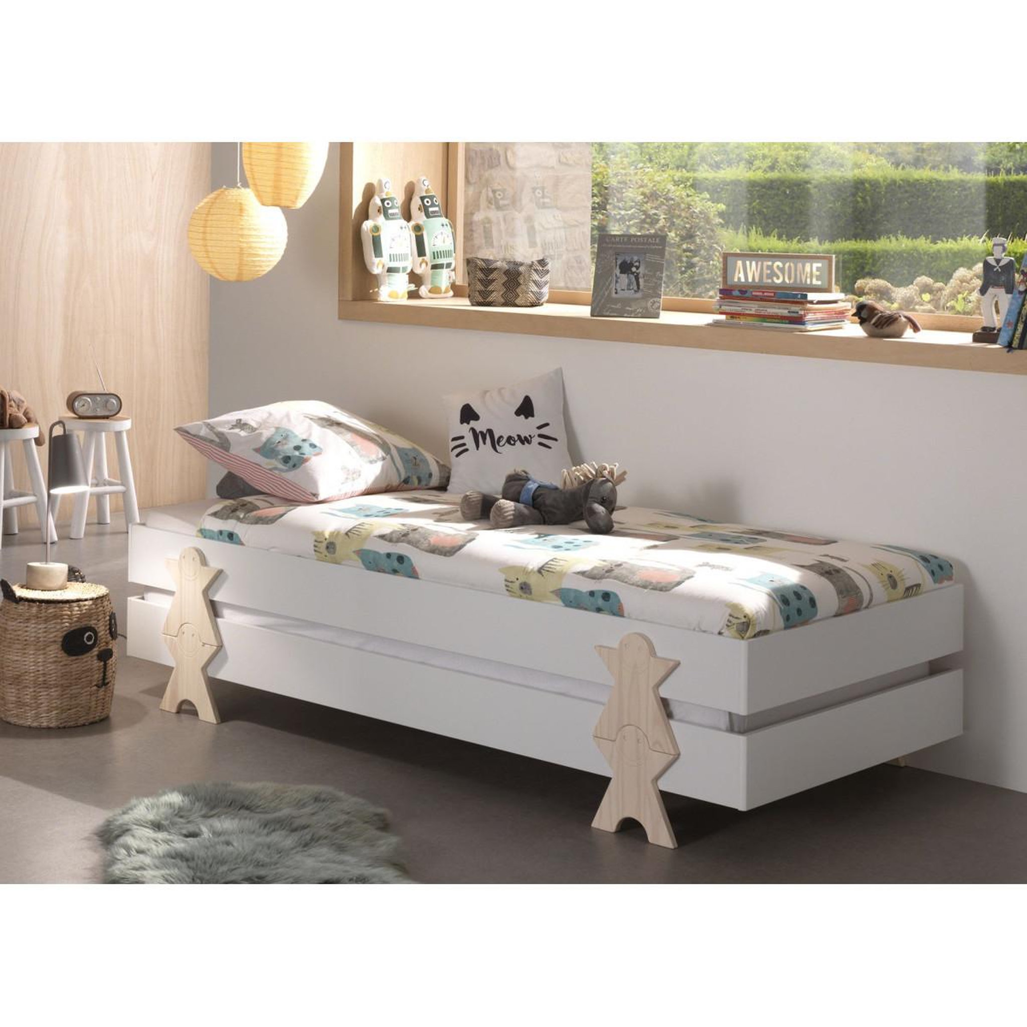 Voir la diapositive 6 : Paris Prix Lit enfant en bois  modulo smiley iii  90x200cm blanc