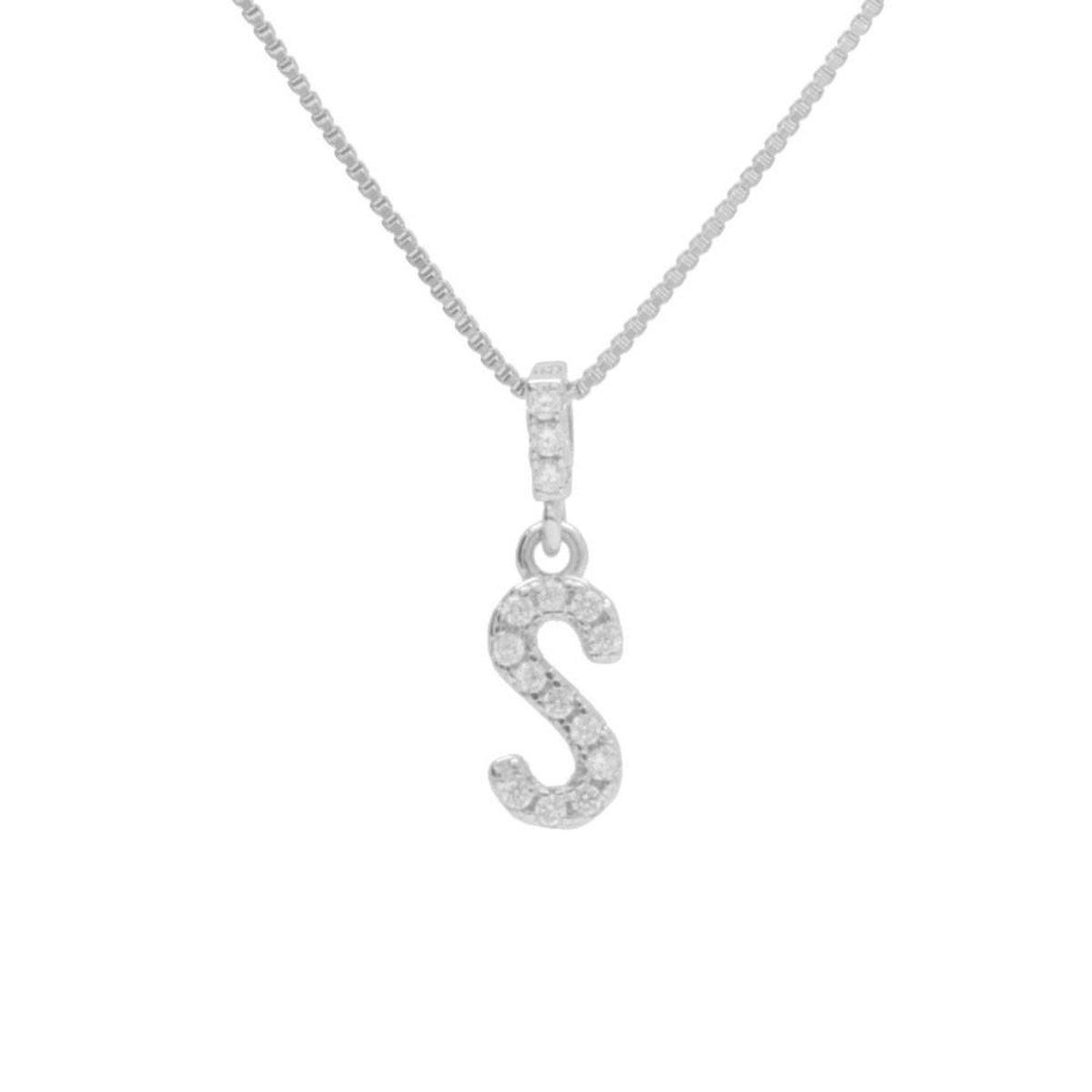 L'ATELIER D'AZUR Collier Argent 925/000 Rhodié - Initiale Lettre S Pavée de Zirconiums