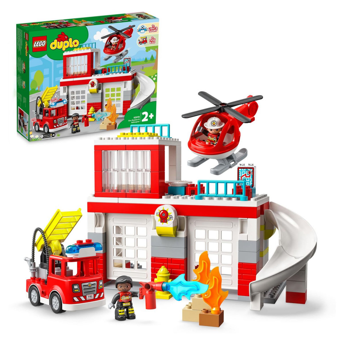LEGO DUPLO 10970 La Caserne et l&rsquo;Hélicoptère des Pompiers, Jeu de Construction Enfants