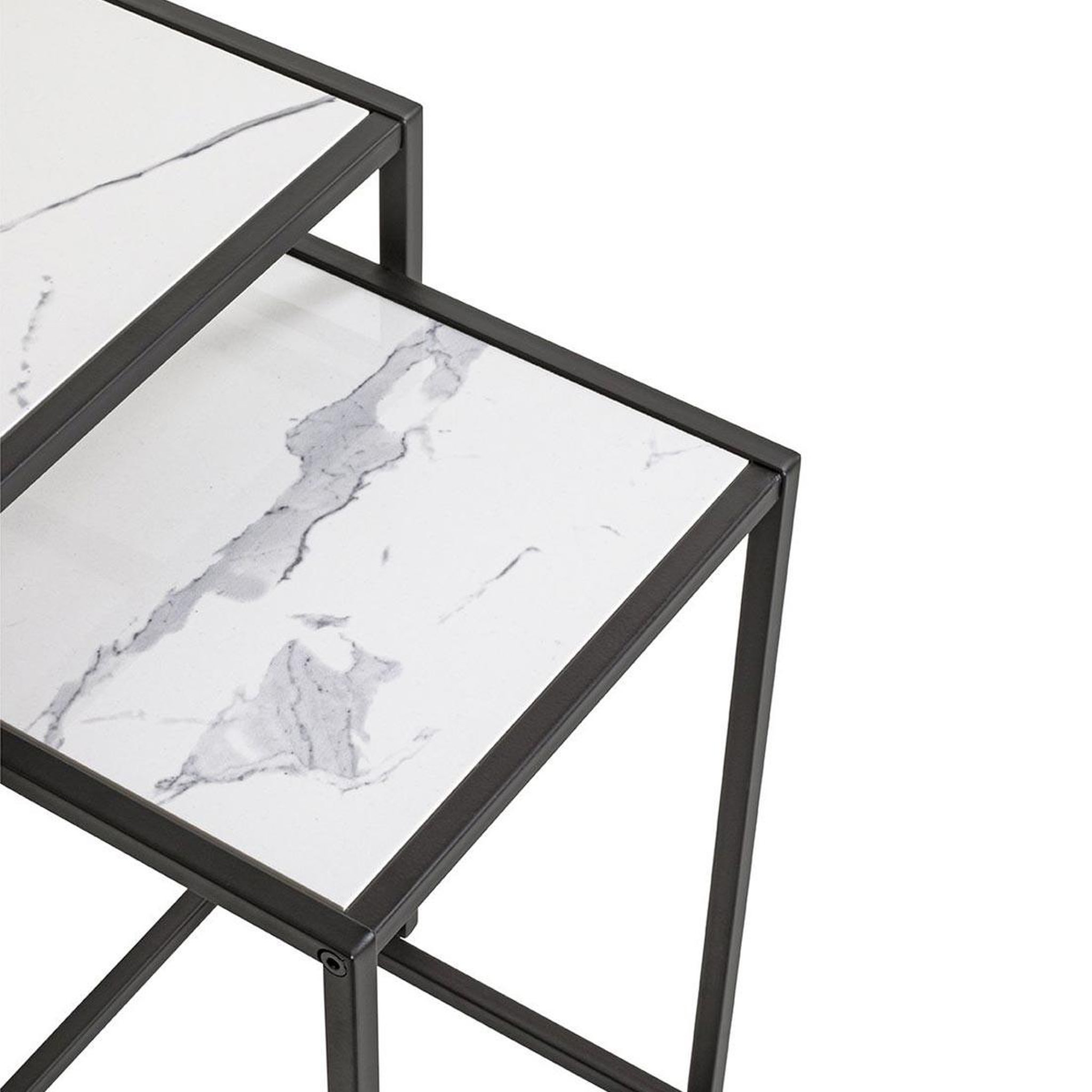 Voir la diapositive 4 : Paris Prix Lot de 2 tables d'appoint effet marbre  silvia  50cm blanc