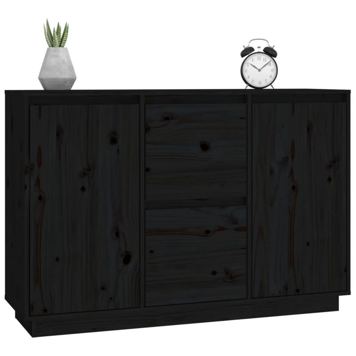 VIDAXL Buffet Noir 111x34x75 cm Bois massif de pin