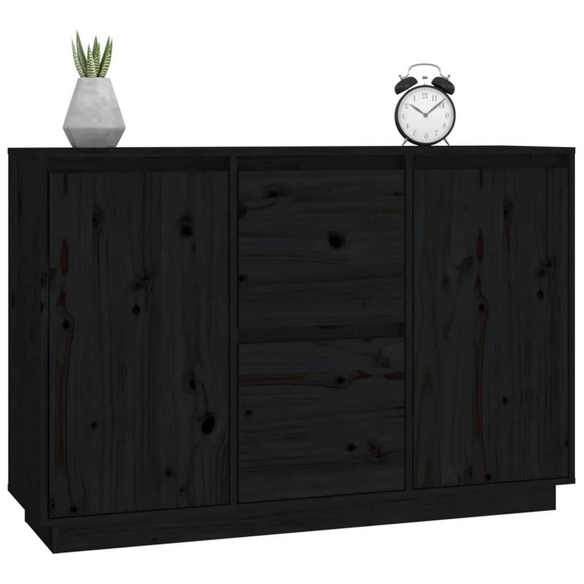 VIDAXL Buffet Noir 111x34x75 cm Bois massif de pin