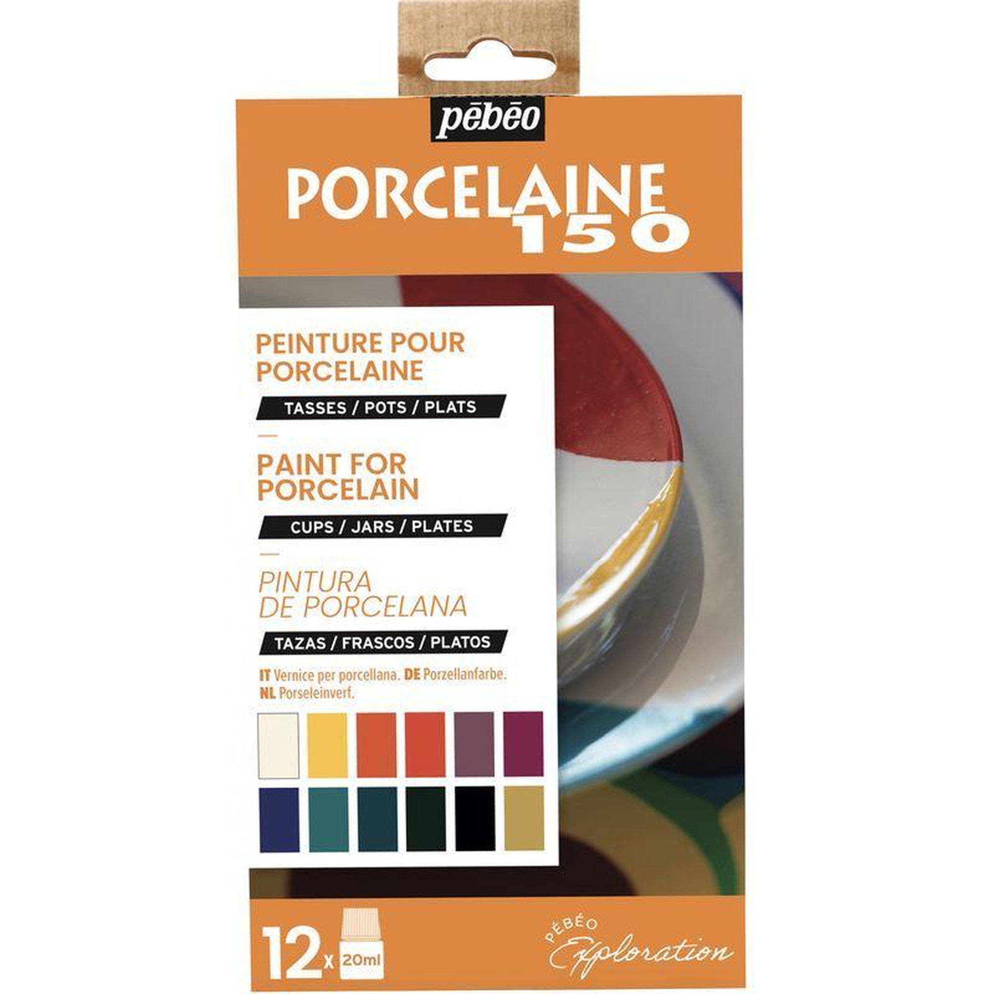 Voir la diapositive 1 : Pebeo Set de 12 peintures base eau porcelaine - 12 x 20 ml
