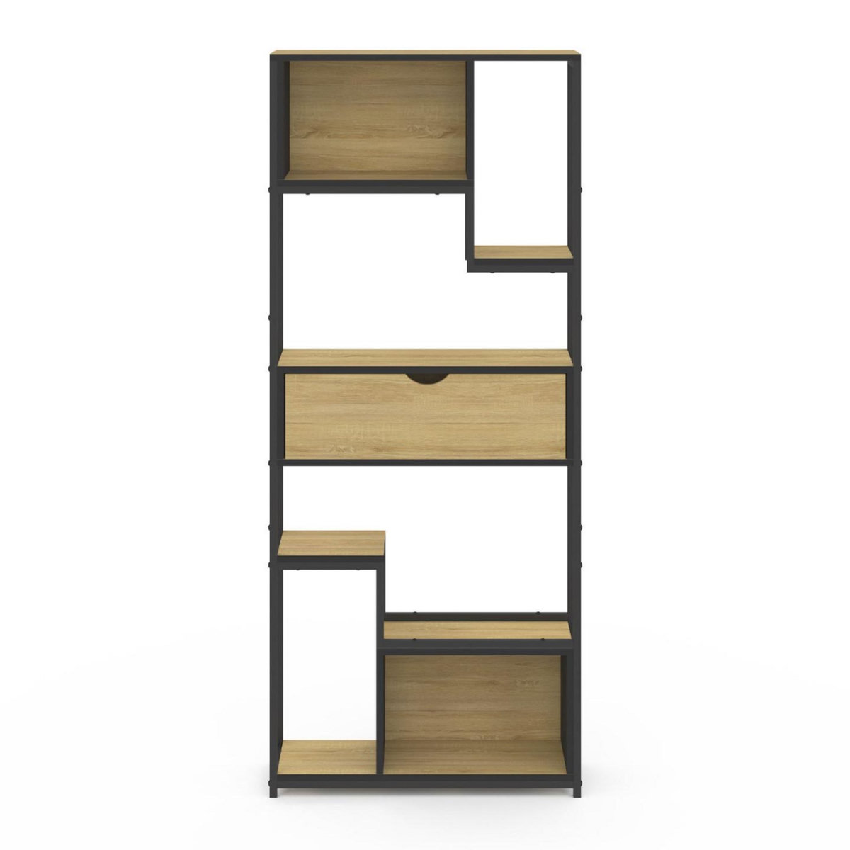 ID MARKET Etagère bibliothèque 6 niveaux asymétrique DETROIT avec tiroir design industriel 161 cm